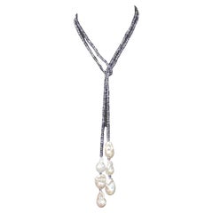 Strand of Iolite Grey Baroque Pearl Tassel Necklace 50 Inches Long