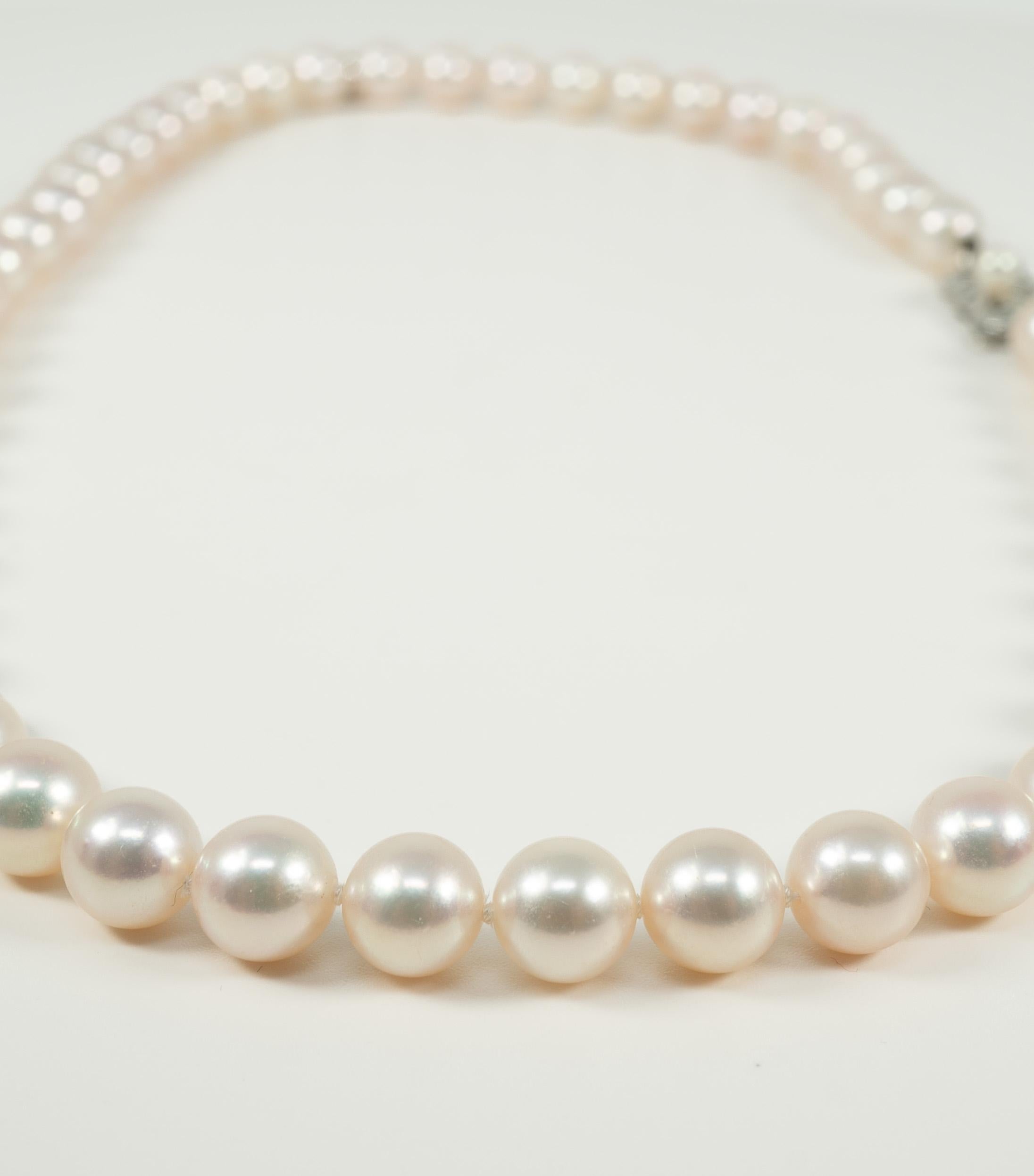 Strand of Mikimoto Cultured Pearls 18 Karat Yellow Gold Clasp In Good Condition In Dallas, TX