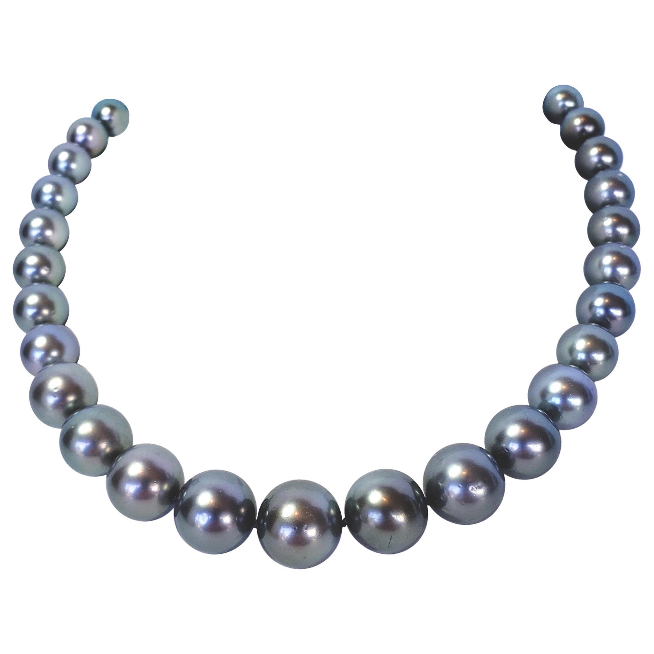 18" Graduated Round Black South Seas Cultured Pearl Necklace For Sale