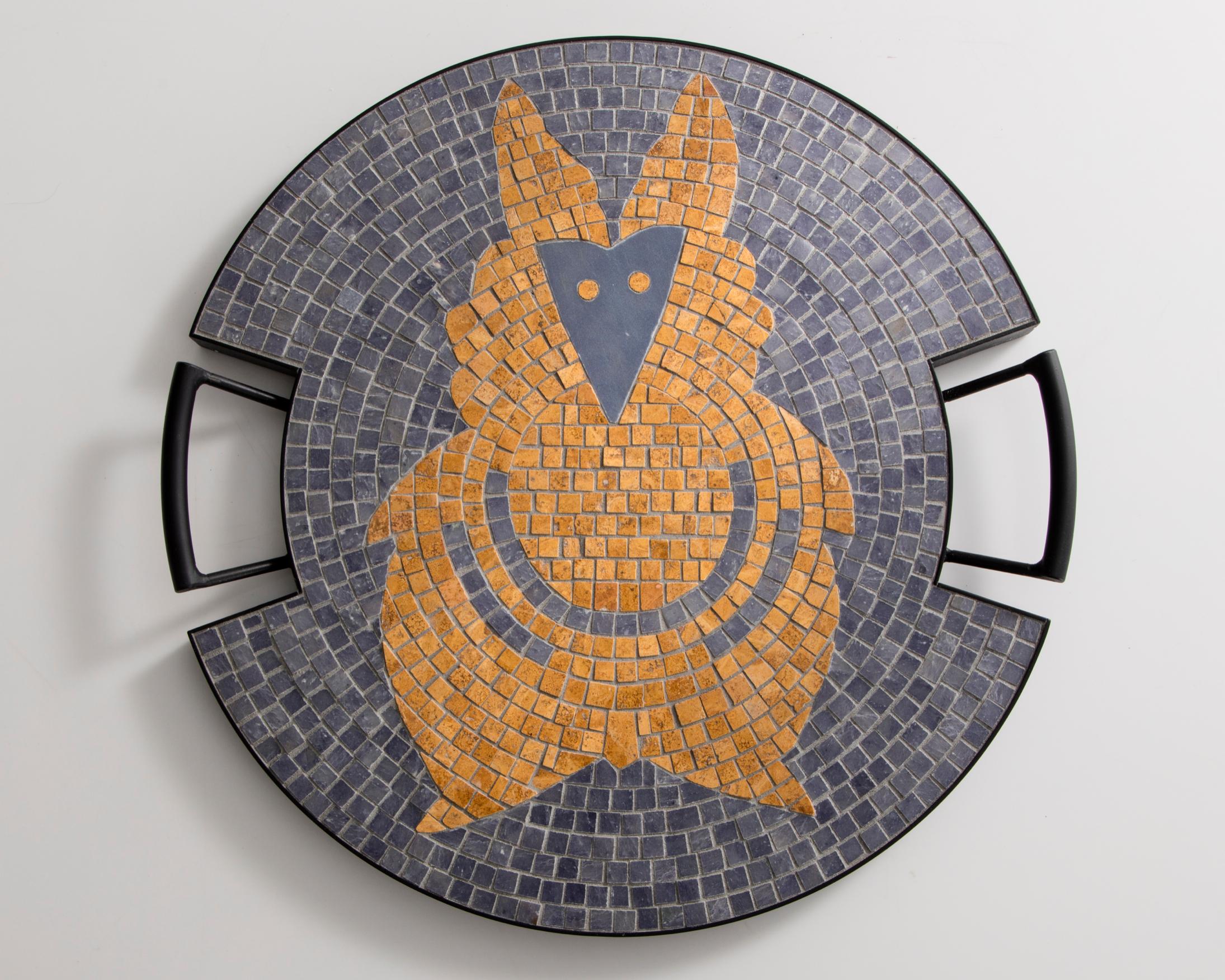 The Fox tray in hand-set mosaic, from the 