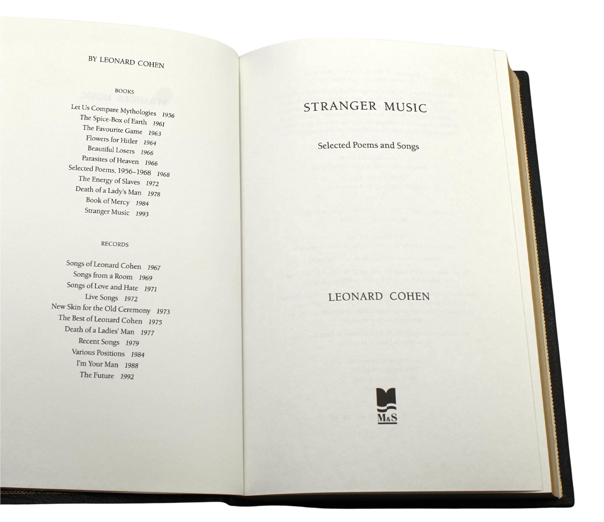 Music Stranger de Leonard Cohen, première édition, 1993, imprimé « Paris Again » signé en vente 1