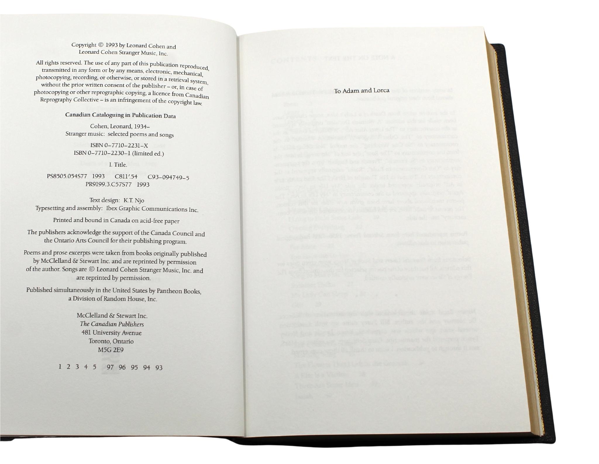 Music Stranger de Leonard Cohen, première édition, 1993, imprimé « Paris Again » signé en vente 2