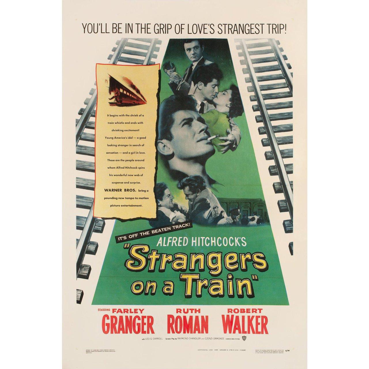 Original 1951 U.S. one sheet poster for the film Strangers on a Train directed by Alfred Hitchcock with Farley Granger / Ruth Roman / Robert Walker / Leo G. Carroll. Fine condition, linen-backed. This poster has been professionally linen-backed.