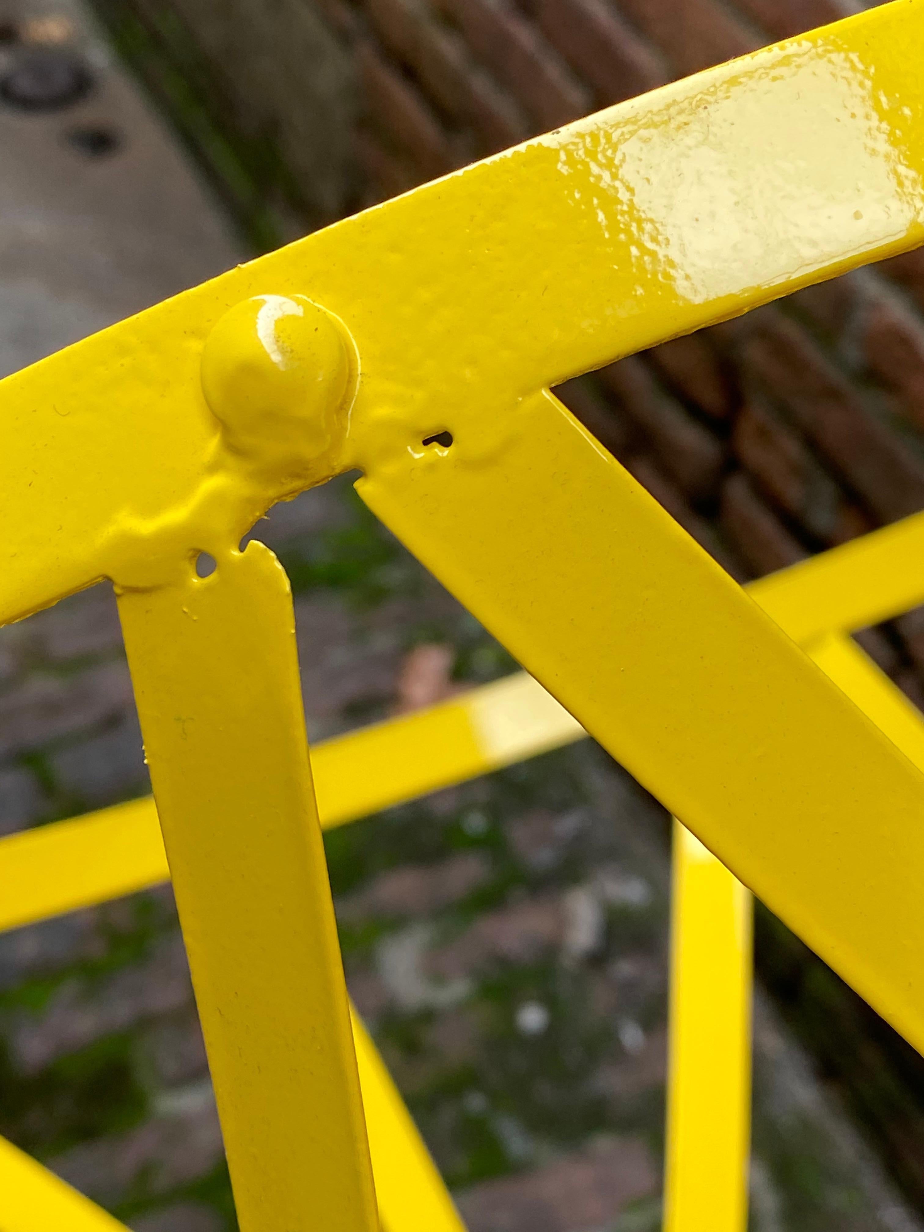 Strap Metal Canary Yellow Drum Table, 1960s For Sale 3
