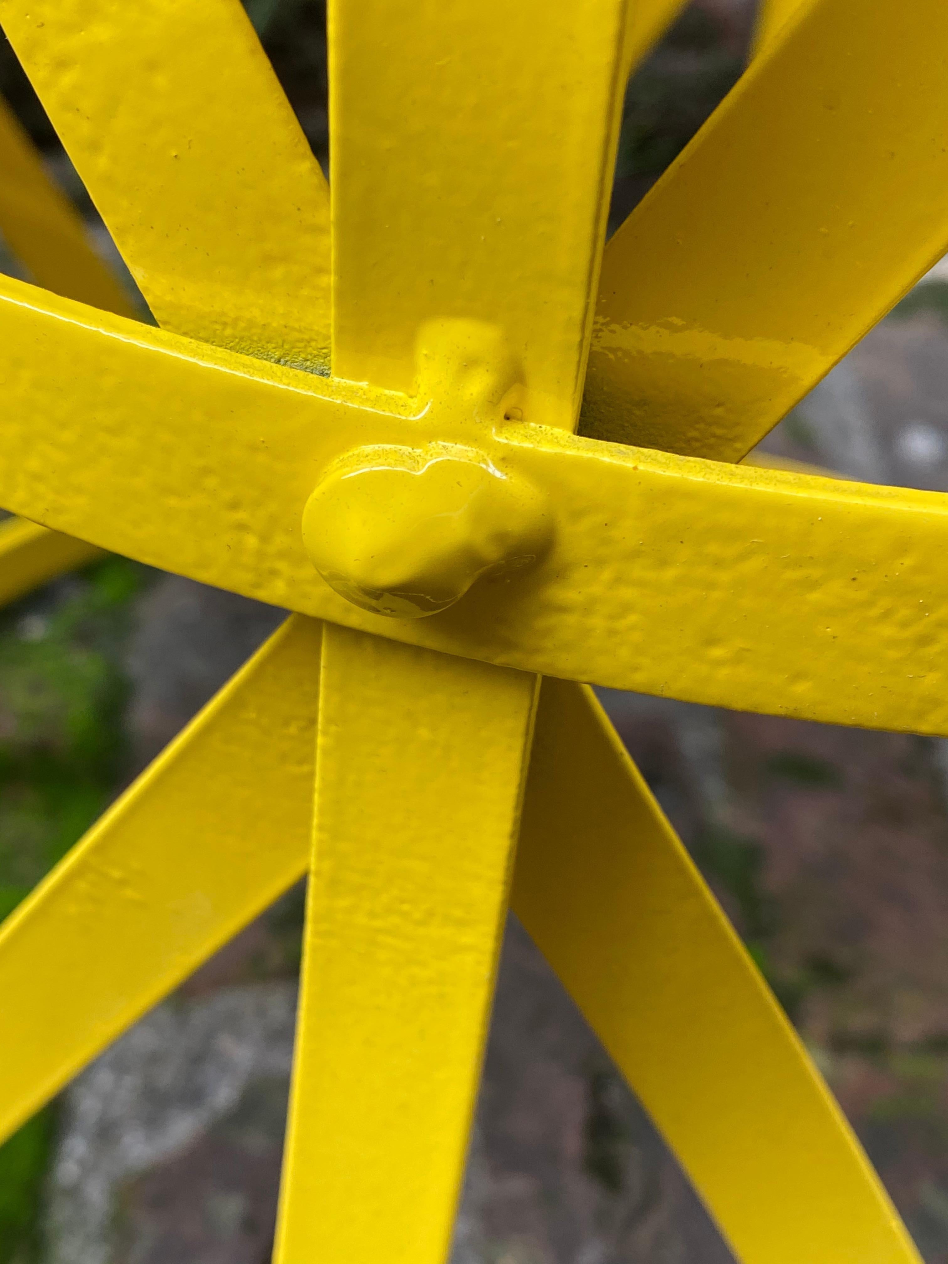 Strap Metal Canary Yellow Drum Table, 1960s In Good Condition For Sale In Garnerville, NY