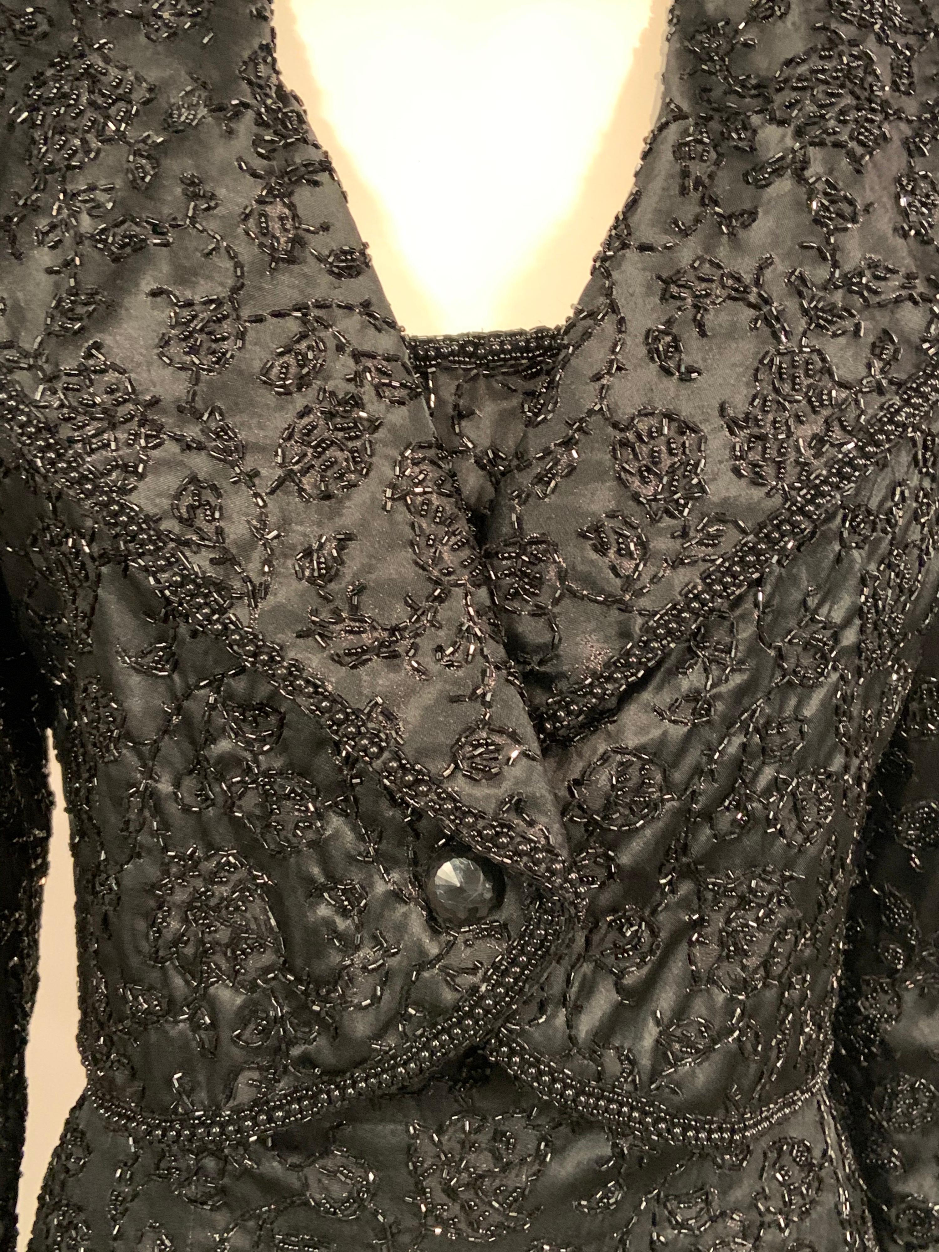 Elaborately Beaded Strapless Black Cocktail Dress and Jacket  circa 1950 For Sale 5