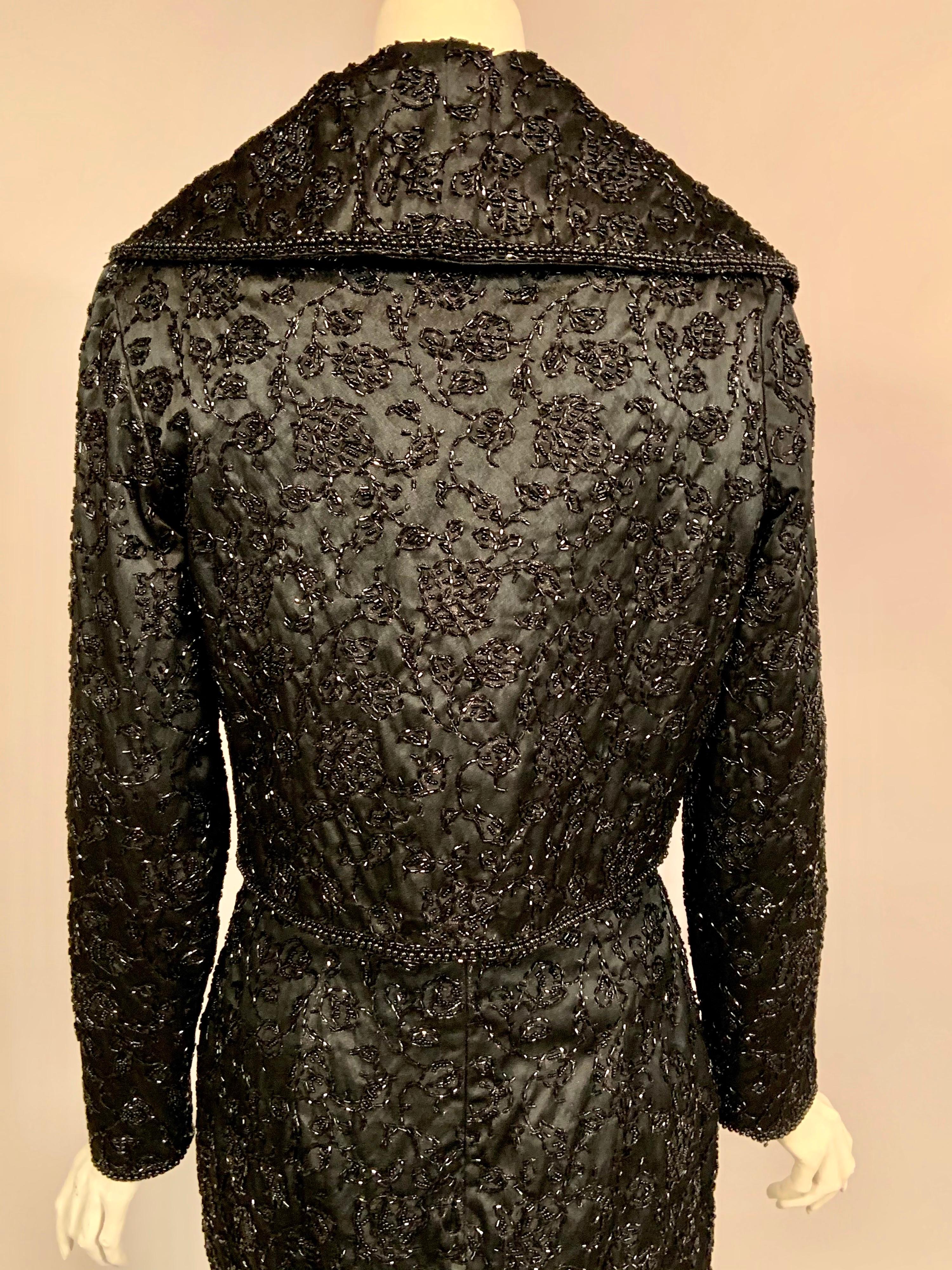 Elaborately Beaded Strapless Black Cocktail Dress and Jacket  circa 1950 For Sale 8