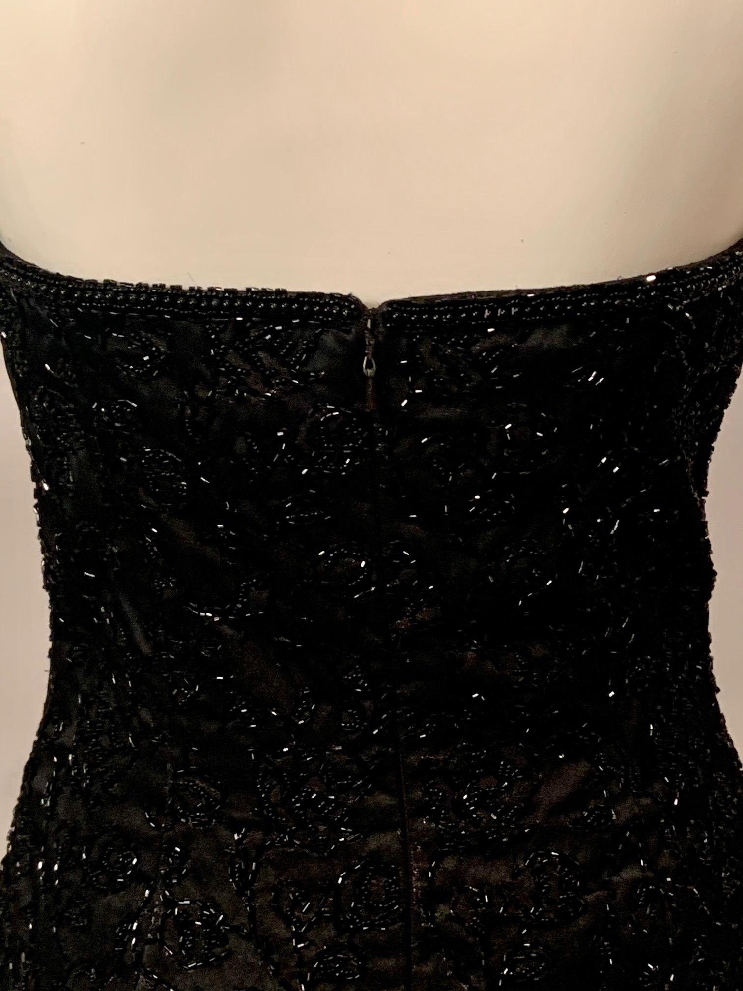 Elaborately Beaded Strapless Black Cocktail Dress and Jacket  circa 1950 For Sale 3