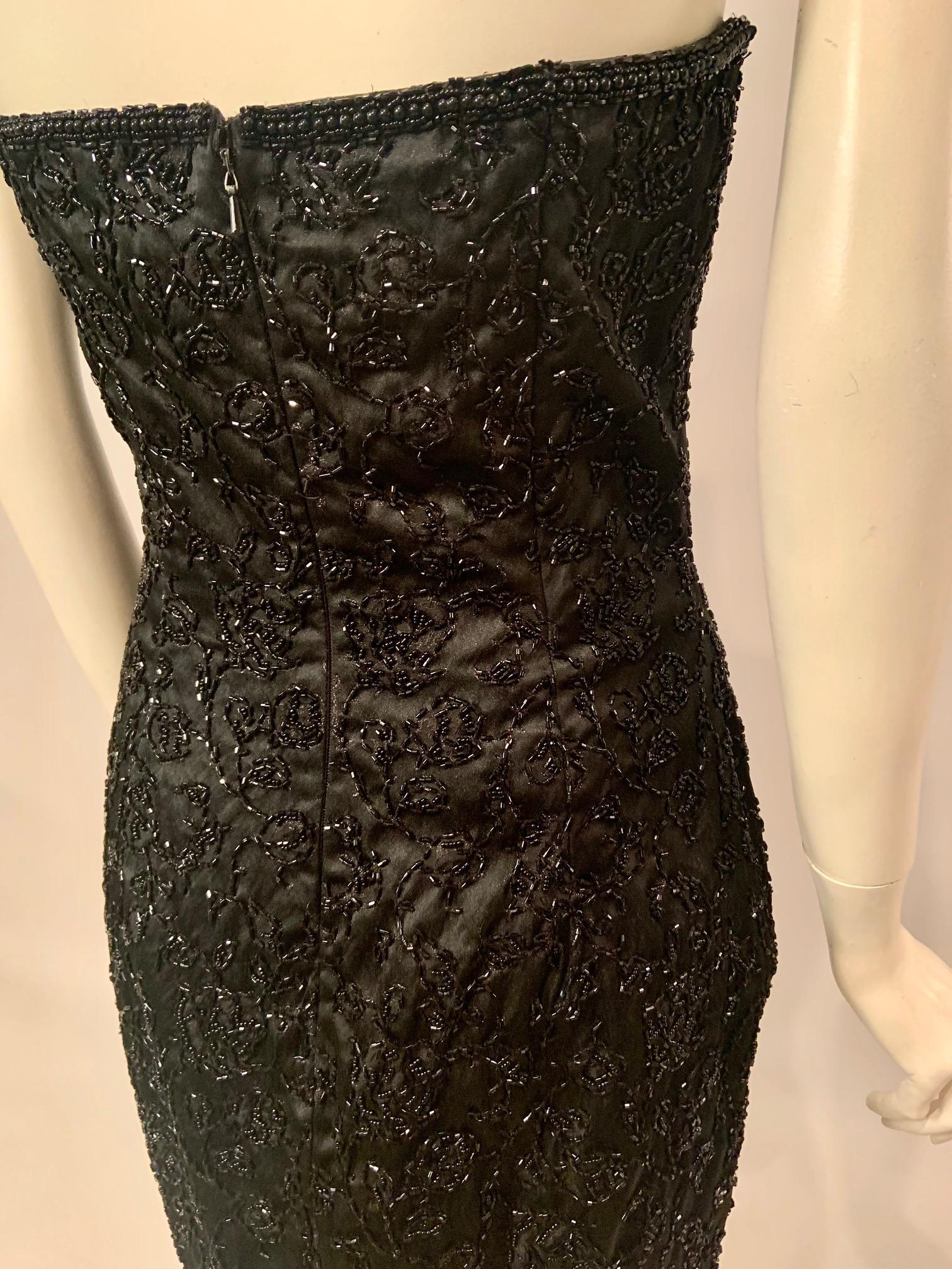 Elaborately Beaded Strapless Black Cocktail Dress and Jacket  circa 1950 For Sale 4
