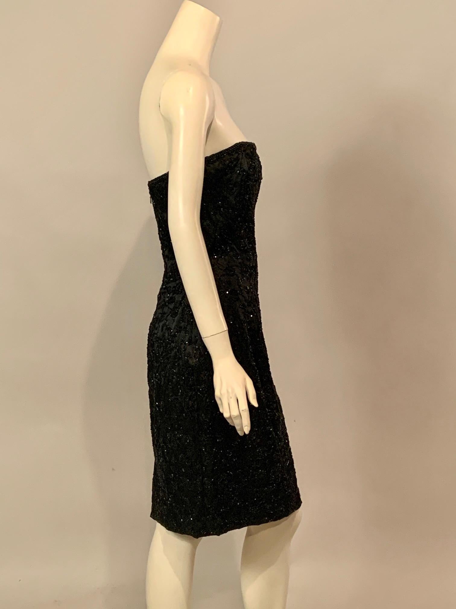 Elaborately Beaded Strapless Black Cocktail Dress and Jacket  circa 1950 For Sale 1