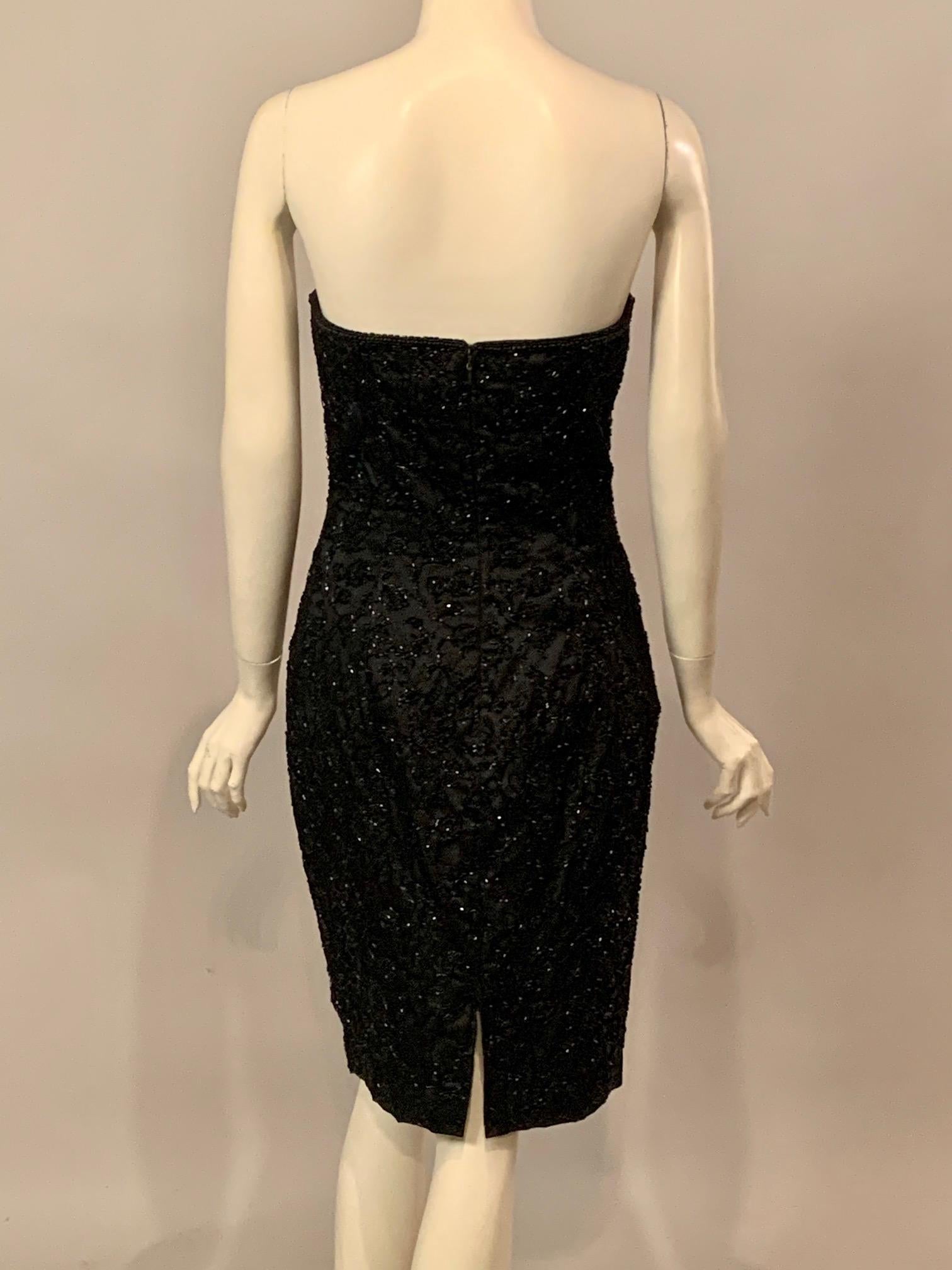 Elaborately Beaded Strapless Black Cocktail Dress and Jacket  circa 1950 For Sale 2
