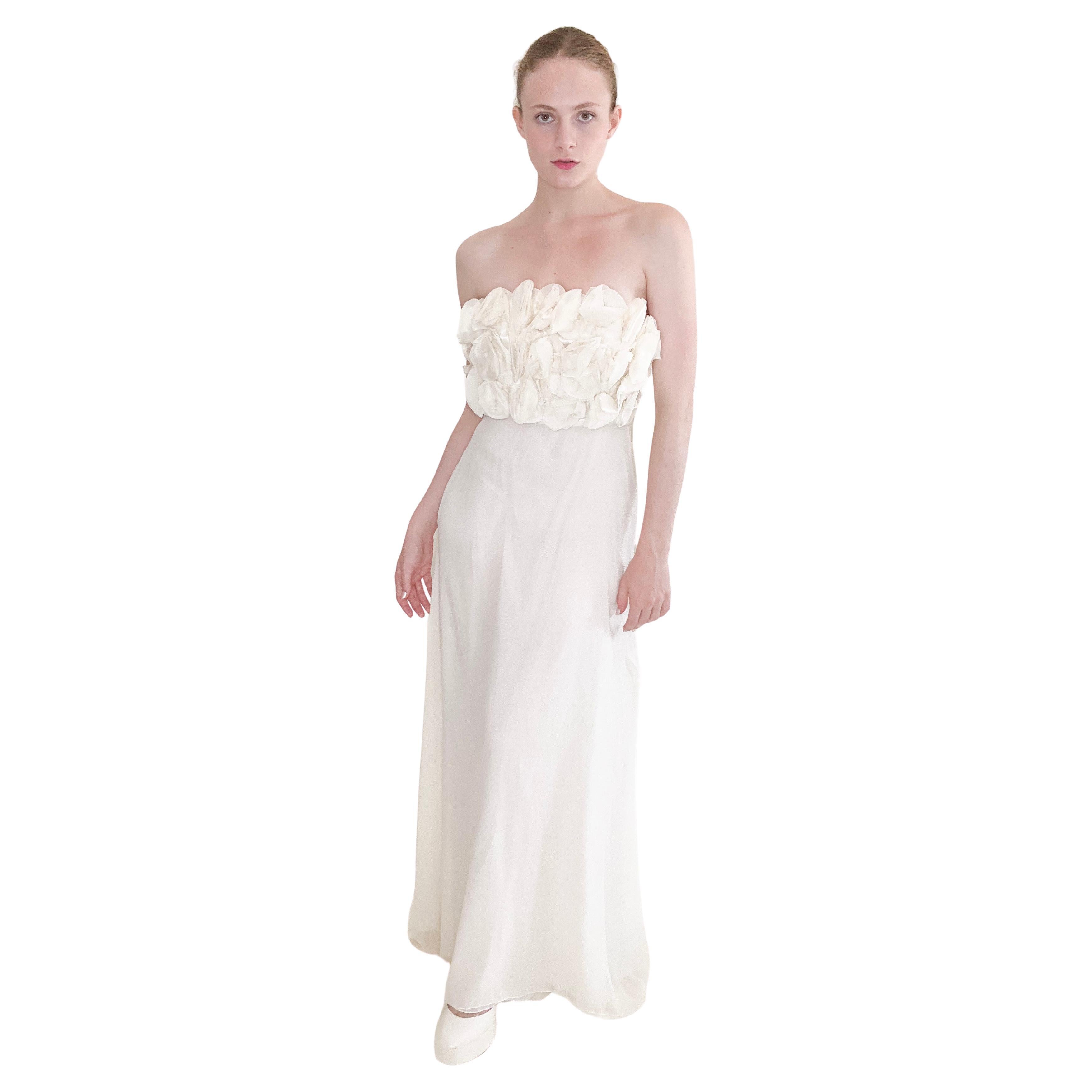 Robe en soie ivoire avec top floral sans bretelles