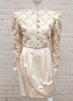 Strapless Ivory White Dress With Pearl Jacket, 1980's