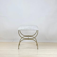 'Strapontin' Gilt Metal and White Hide Stool by Design Frères