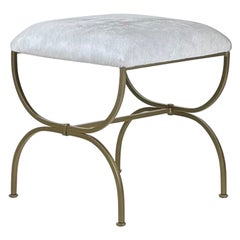 Hocker 'Strapontin' aus vergoldetem Metall und weißem Leder von Design Frères