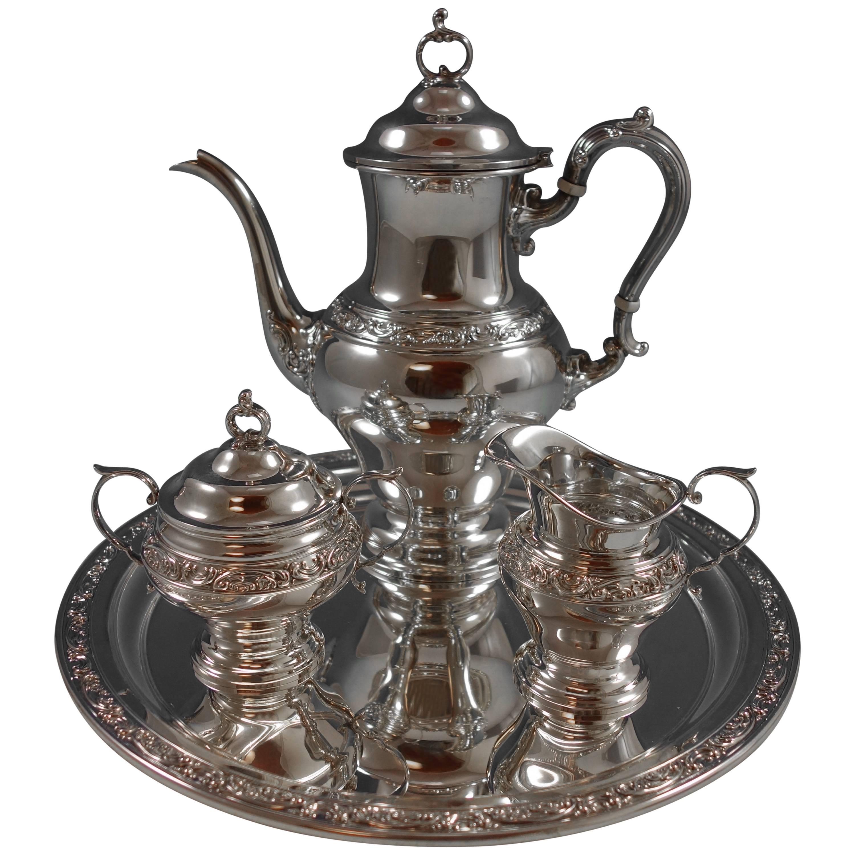 Strasbourg by Gorham Sterling Silver Coffee Set 3 Pc on Tray (#1802) Hollowware