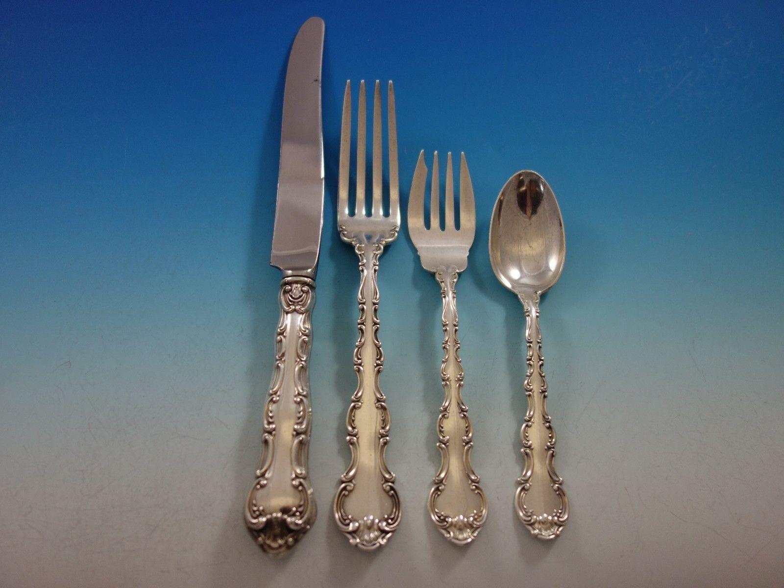 Large Strasbourg by Gorham Dinner & Luncheon sterling silver flatware set - 186 pieces. This set includes:

12 dinner knives, 9 5/8