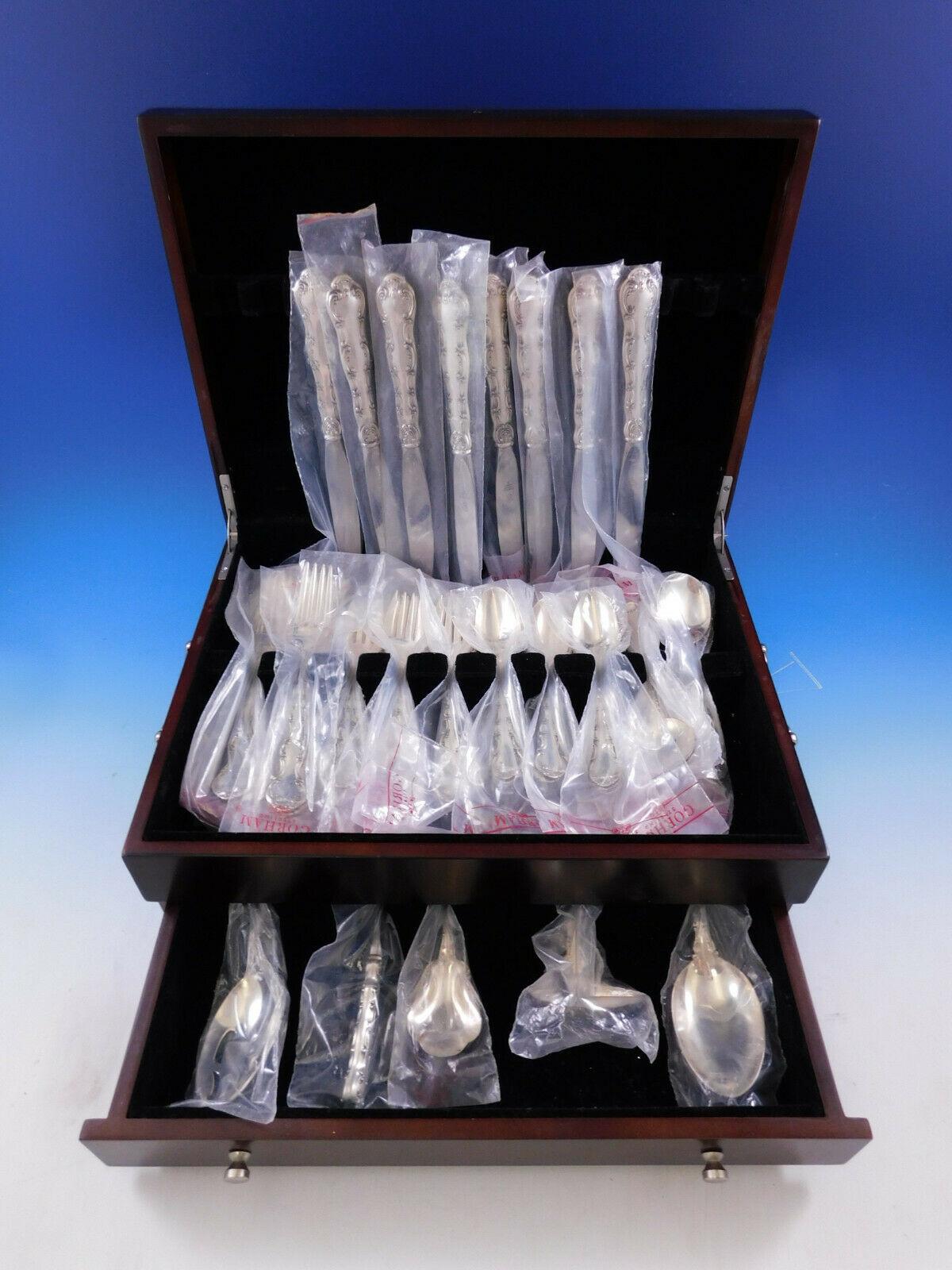 New, unused Strasbourg by Gorham sterling silver place Size flatware set - 45 pieces. This set includes:

8 place size knives, 9 1/4