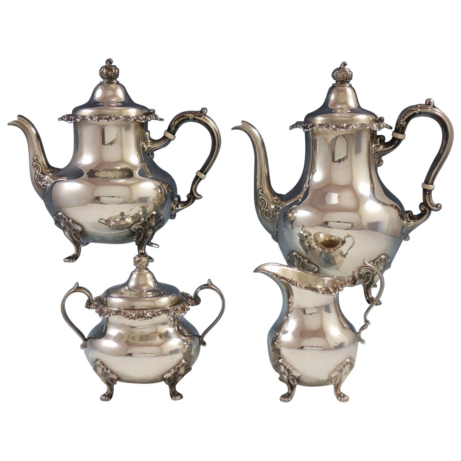Strasbourg by Gorham Sterling Silver Tea Set 4-Piece Scrolly Design Fancy