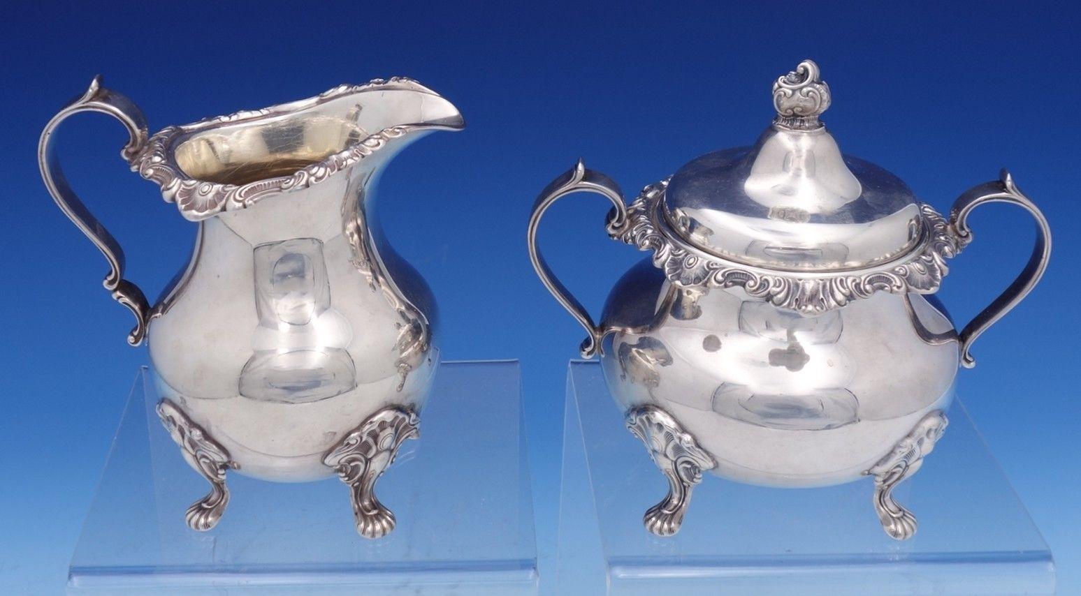 Strasbourg by Gorham Sterling Silver Tea Set 5pc with Amston SP Tray In Good Condition In Big Bend, WI