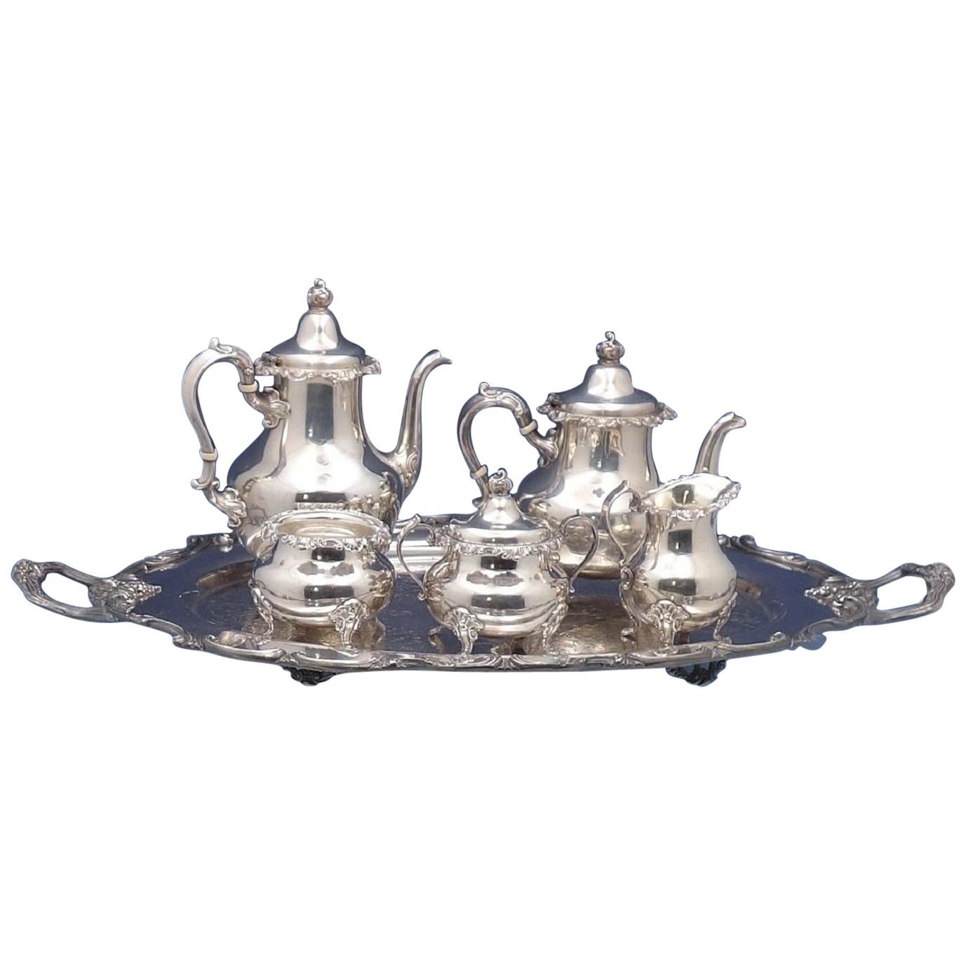 Strasbourg by Gorham Sterling Silver Tea Set 5pc with Amston SP Tray 2
