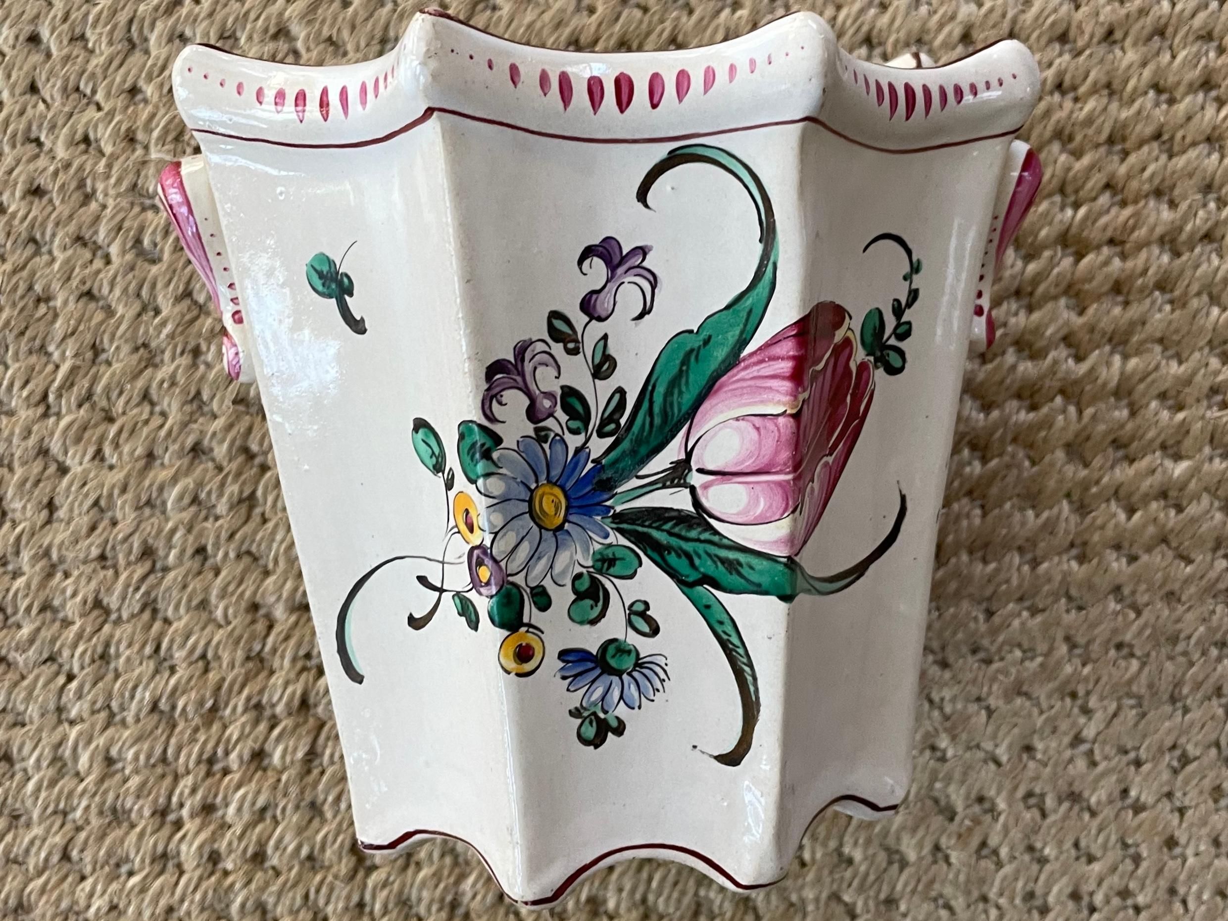 French Strasbourg Faience Floral Vase For Sale