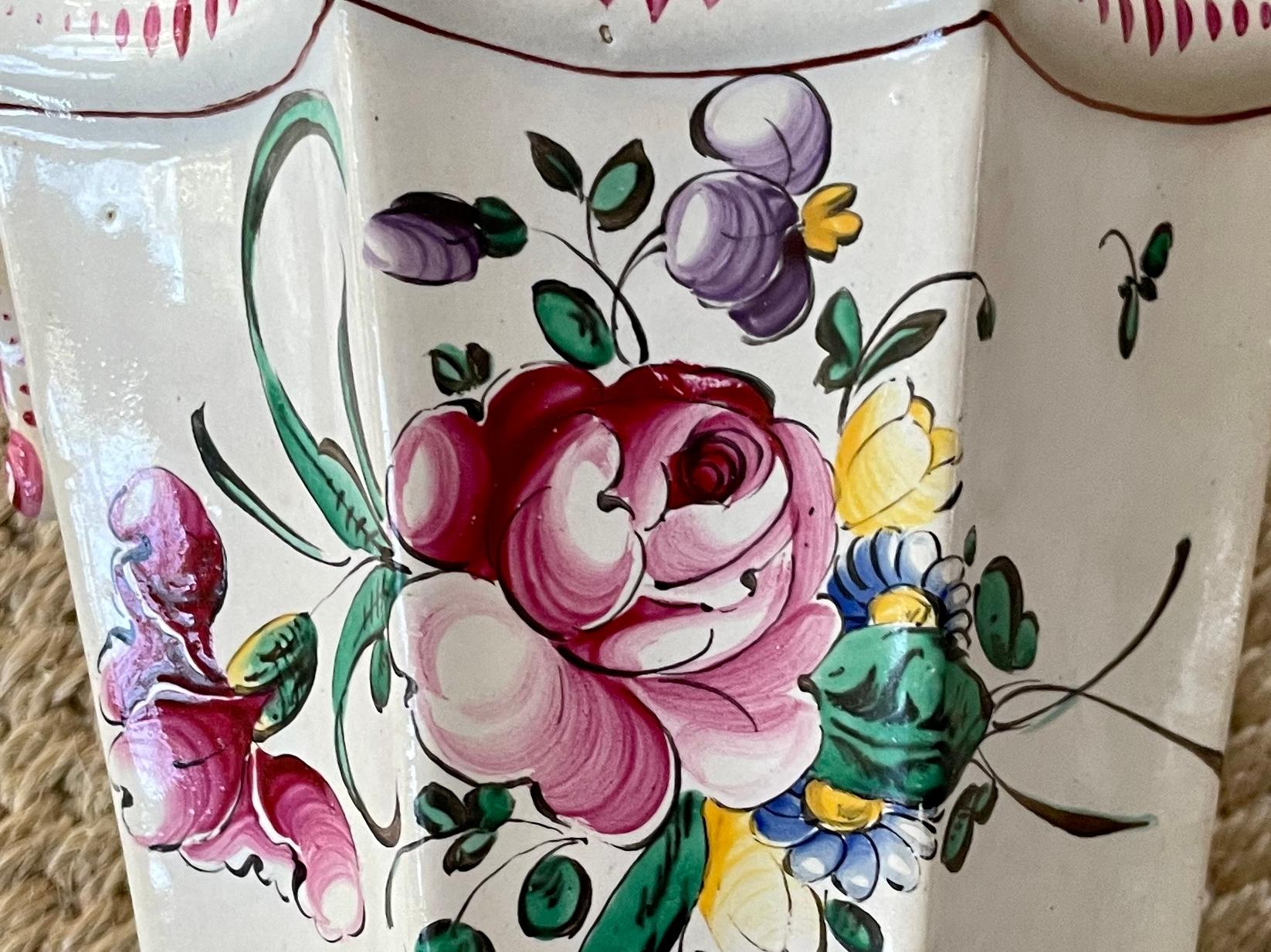 Hand-Painted Strasbourg Faience Floral Vase For Sale