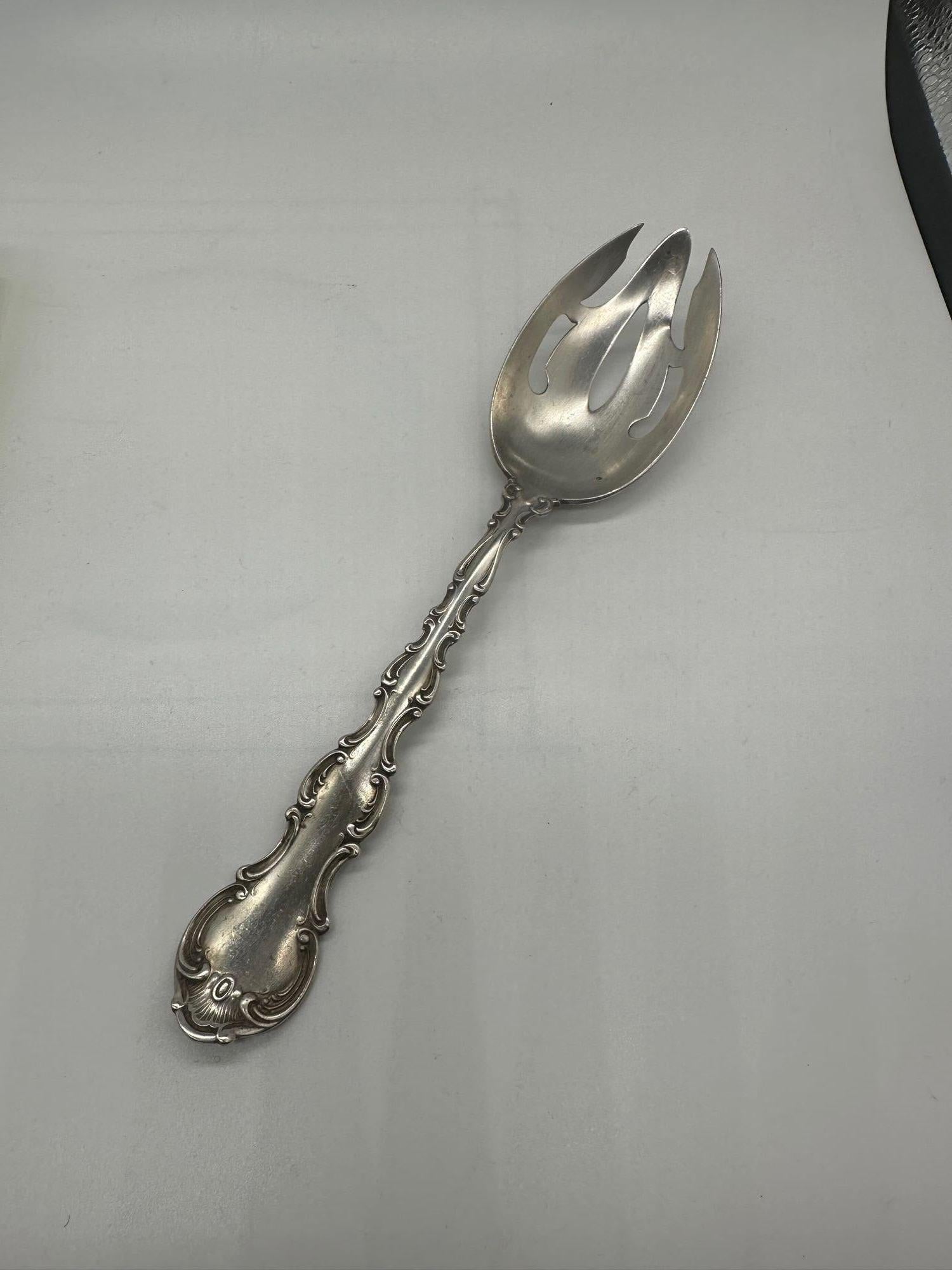 North American Strasbourg Gorham Sterling Silver Serving Spoon w/ Pierced Bowl & Tines For Sale
