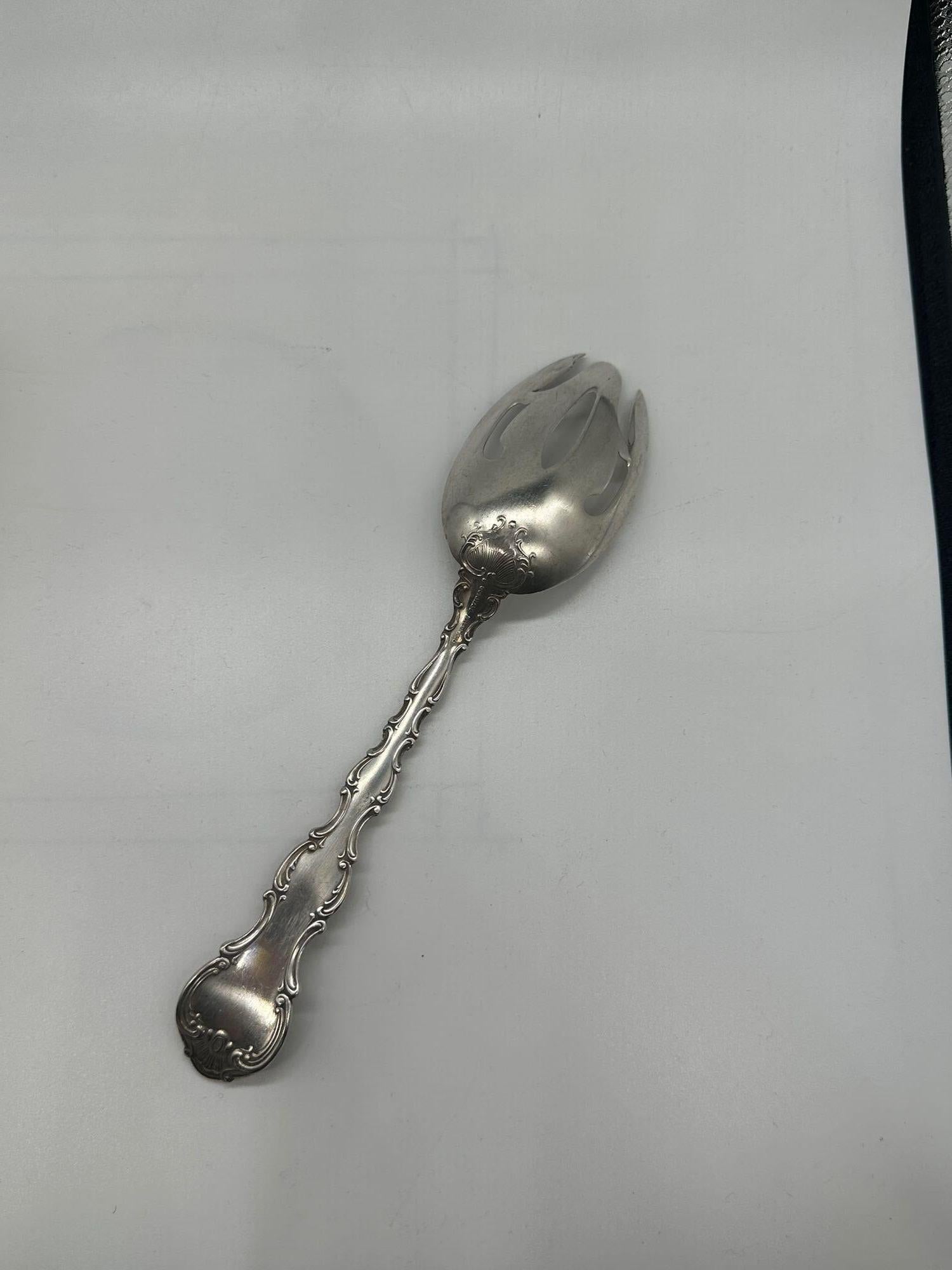 Strasbourg Gorham Sterling Silver Serving Spoon w/ Pierced Bowl & Tines In Good Condition For Sale In Van Nuys, CA