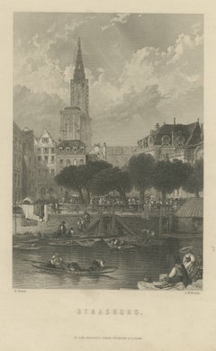 Strasburg Cathedral, Alsace, Rhine Region, Antique Steel Engraving, circa 1865