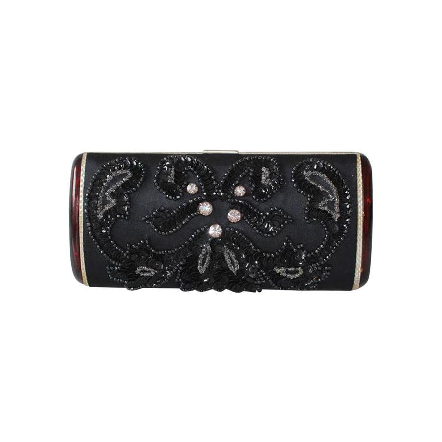Vintage from the 30's Black satin with sequins and strass Internall made of bakelite with original small mirror inside Patented model Cm 15 x 7 x 3.5 (5.90 x 2.75 x 1.37 inches)
