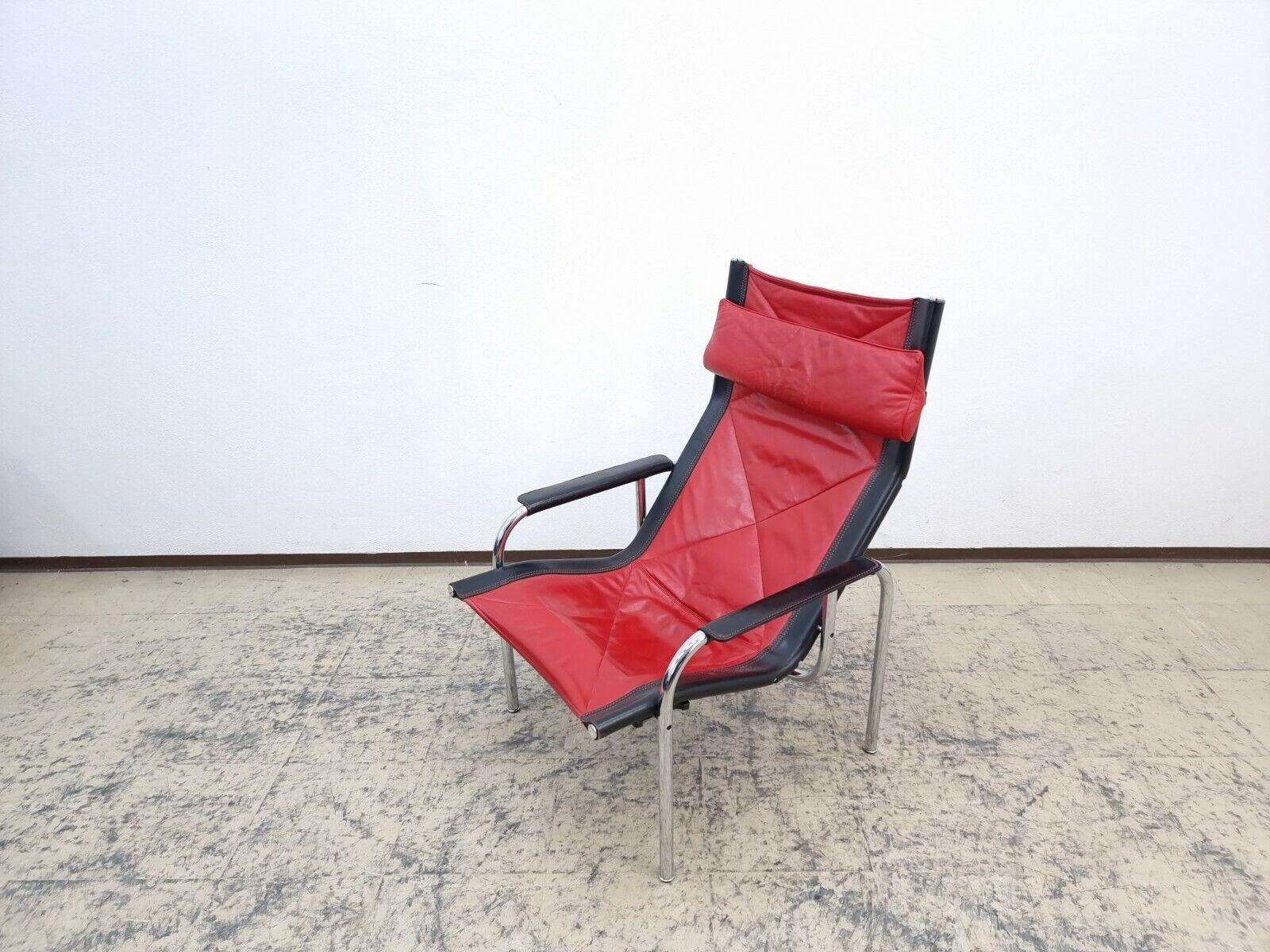 Strässle Echtledersessel Hans Eichenberger Designersessel rot-schwarz #0166 en vente 4