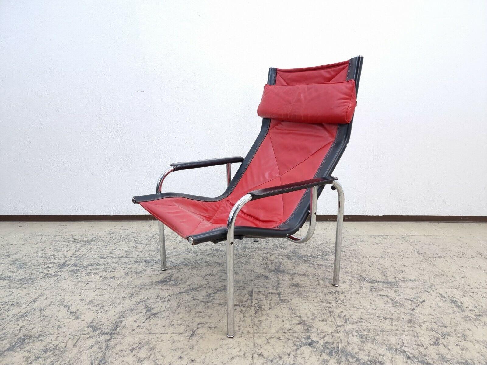 Strässle Echtledersessel Hans Eichenberger Designersessel rot-schwarz #0166 en vente 5
