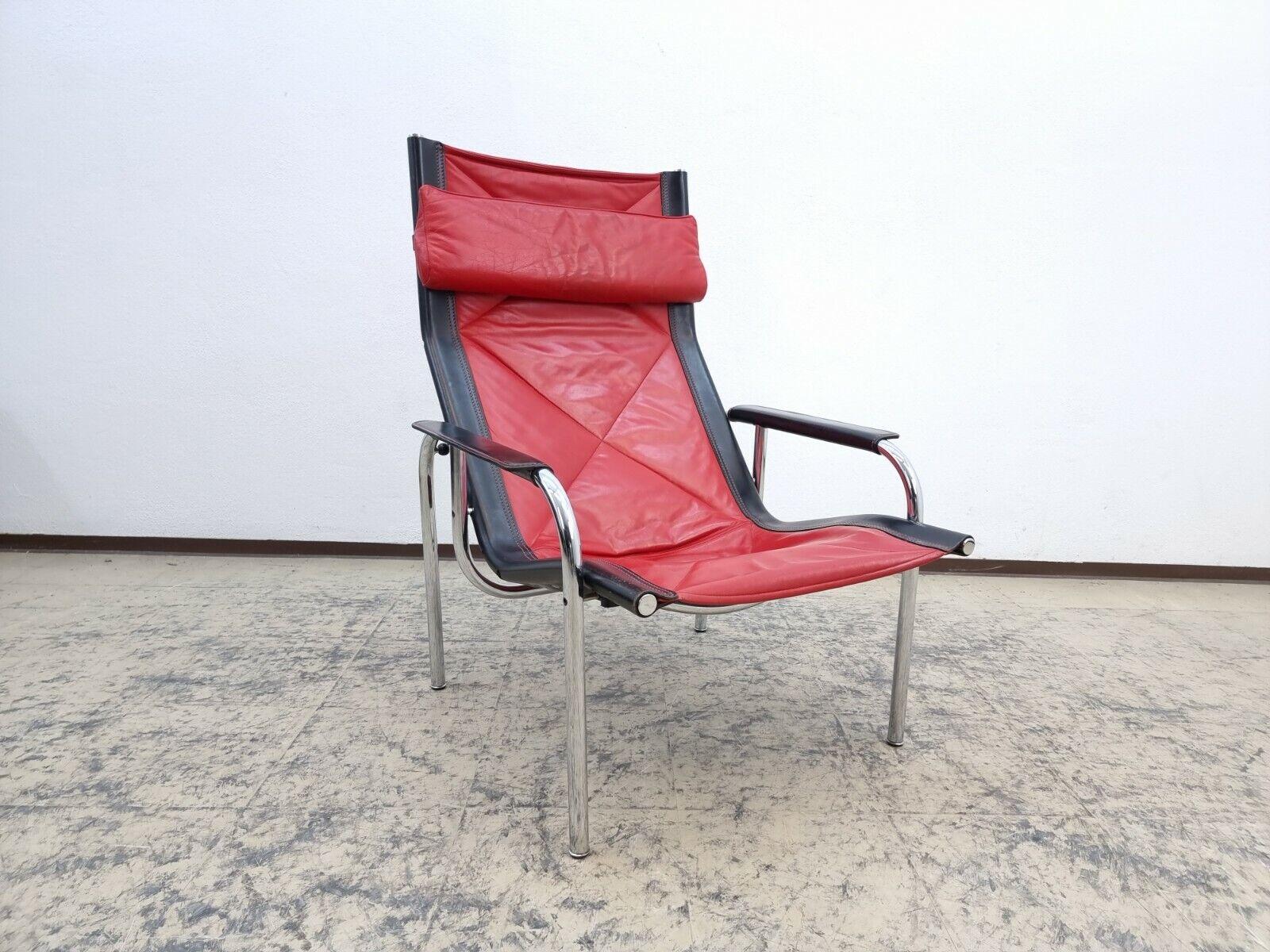 Strässle Echtledersessel Hans Eichenberger Designersessel rot-schwarz #0166 Bon état - En vente à Garching a. d. Alz, DE