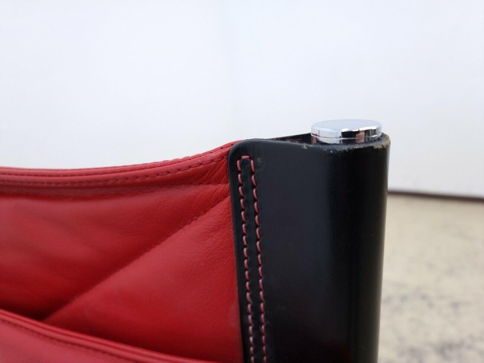 Métal Strässle Echtledersessel Hans Eichenberger Designersessel rot-schwarz #0166 en vente