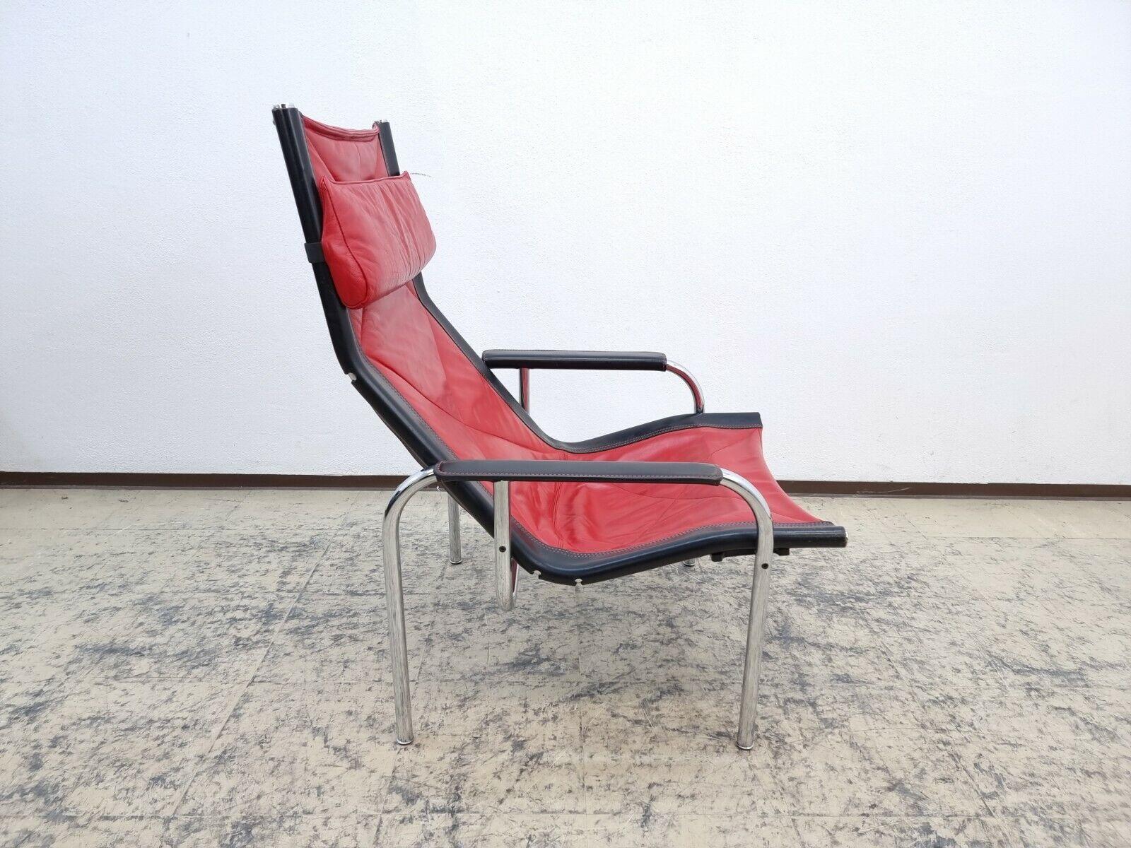 Strässle Echtledersessel Hans Eichenberger Designersessel rot-schwarz #0166 en vente 2
