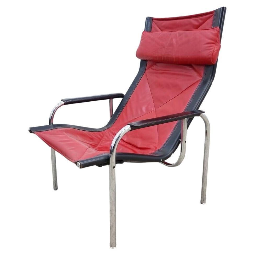 Strässle Echtledersessel Hans Eichenberger Designersessel rot-schwarz #0166