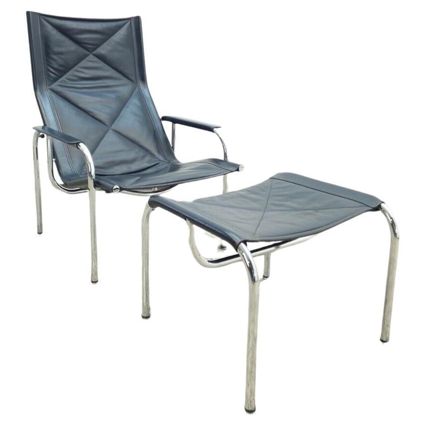 Strässle Hans Eichenberger Sessel mit Hocker Designersessel Ledersessel #0573