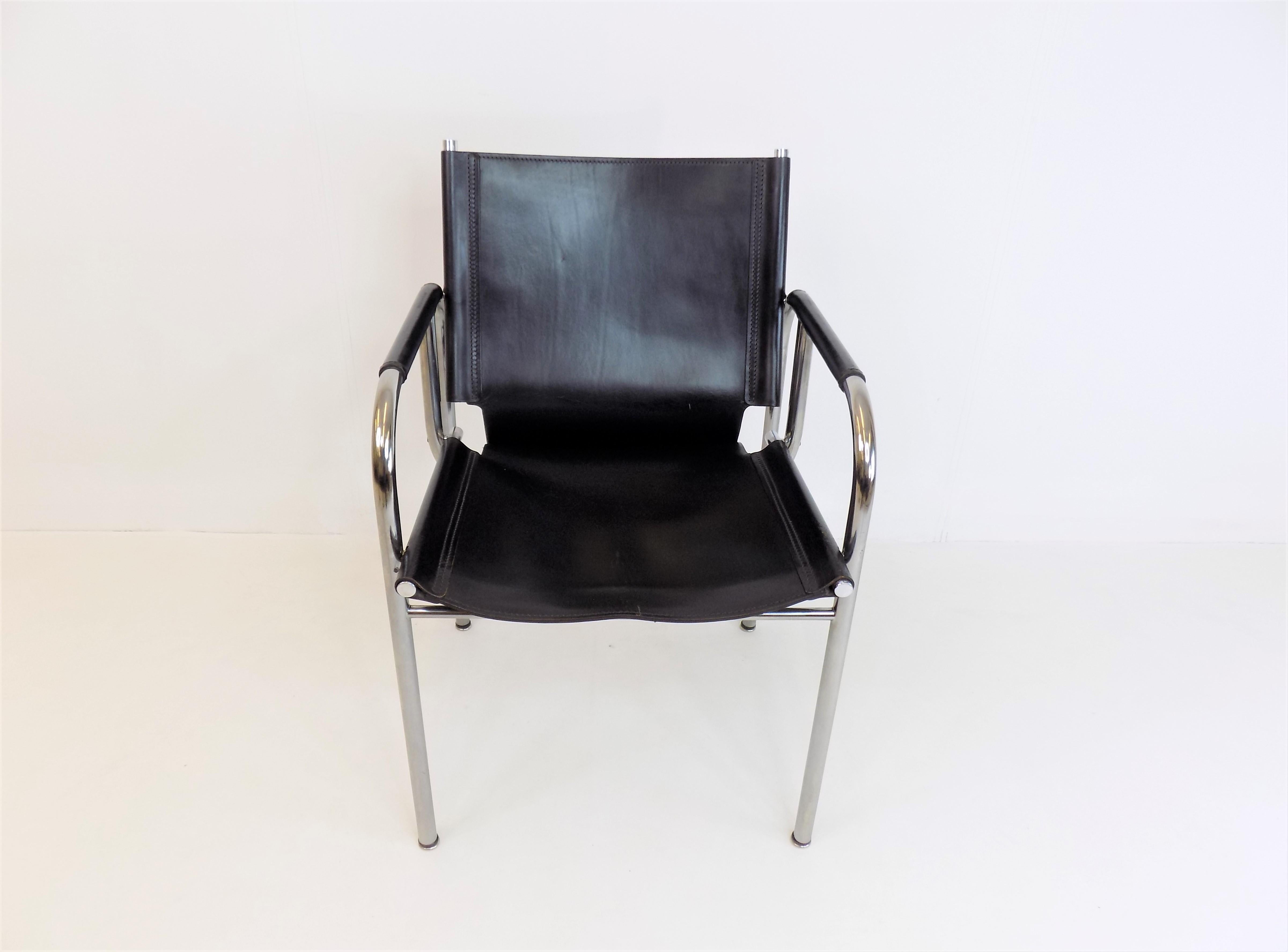 Mid-20th Century Strässle He Leather Lounge Chair by Hans Eichenberger For Sale