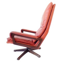 Strässle King Chair von Andre Vandenbeuck, Moderne Mitte des Jahrhunderts, rotes Leder, Schweiz