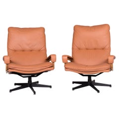 Strässle King Chair Designer Leather Armchair Set Braun by André Vandenbeuck