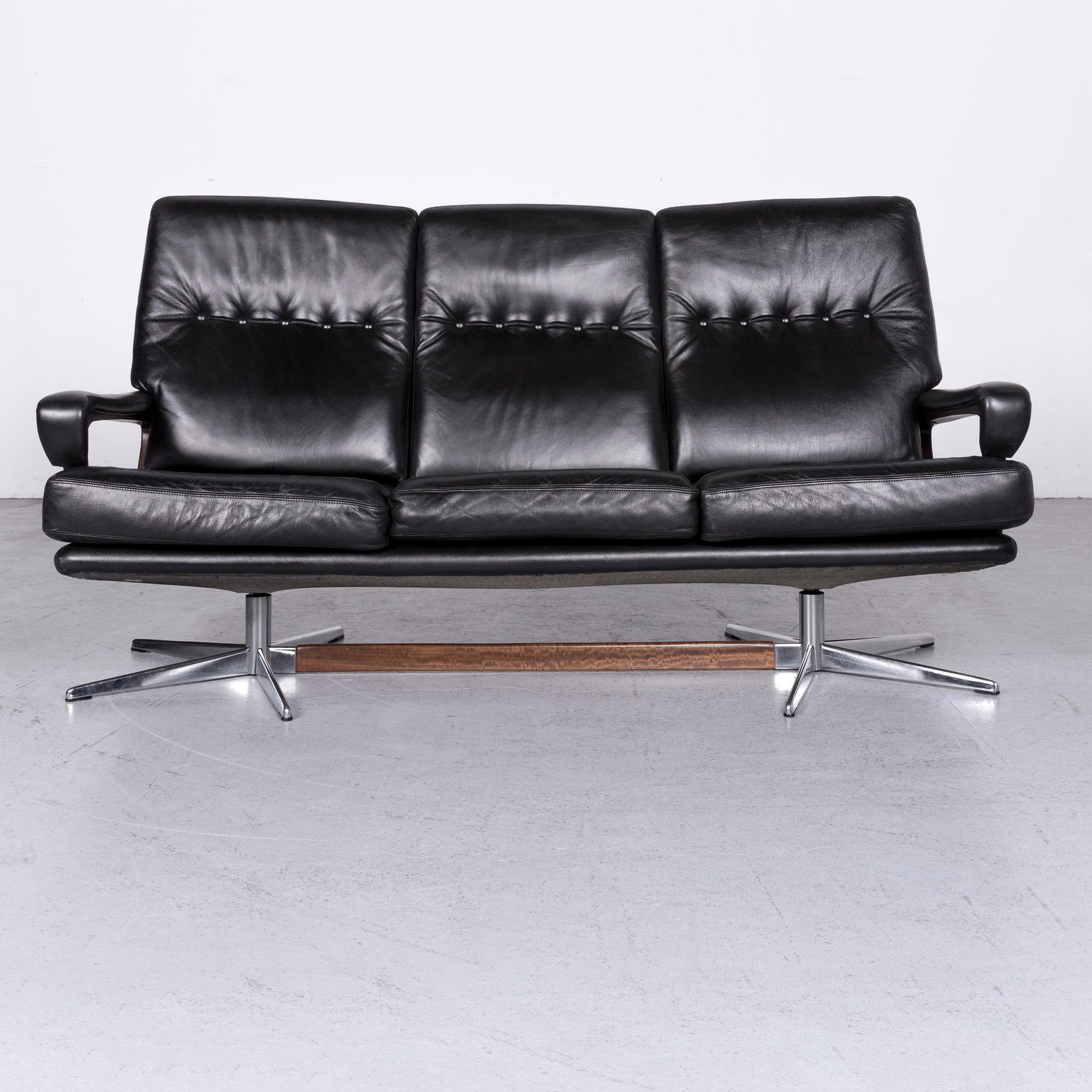 We bring to you a Strässle King Designer Leather Sofa Armchair Footstool Set Black Three-Seat Couch