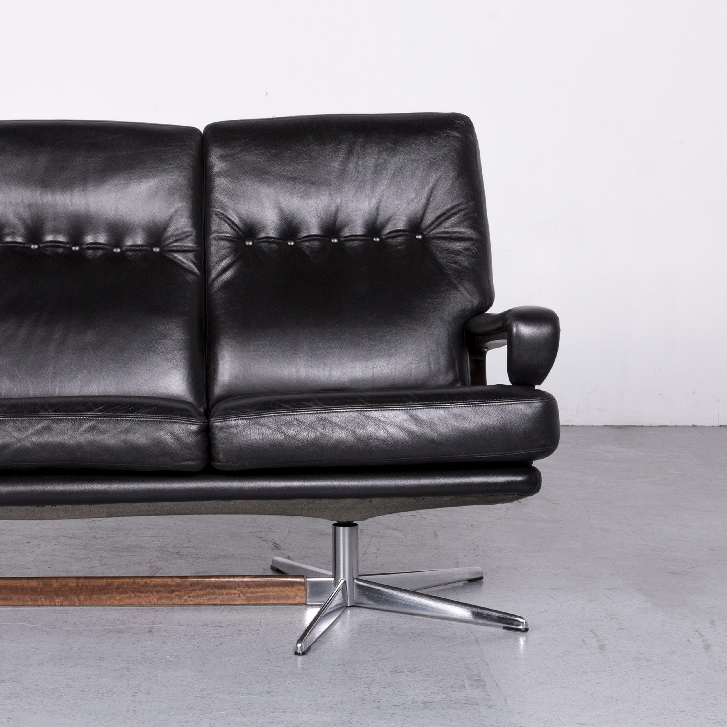 Contemporary Strässle King Designer Black Leather Set: Armchair, Footstool, Three-Seat Couch