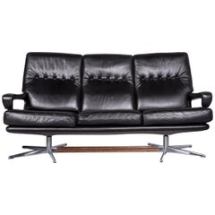 Strässle King Designer Leather Sofa Black Three-Seat Couch
