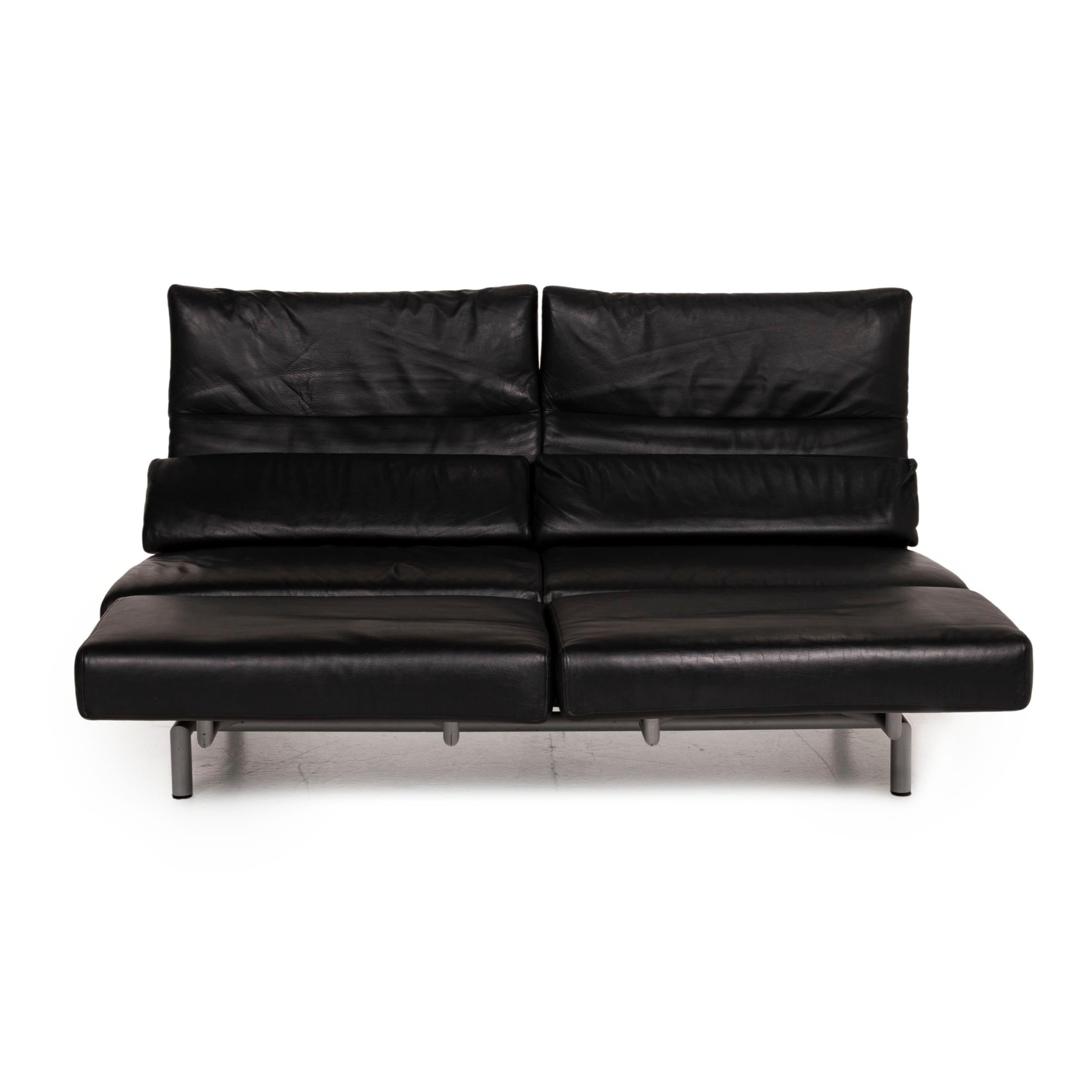 Modern Strässle Matteo Leather Sofa Black Two-Seater Function Relax Function Couch