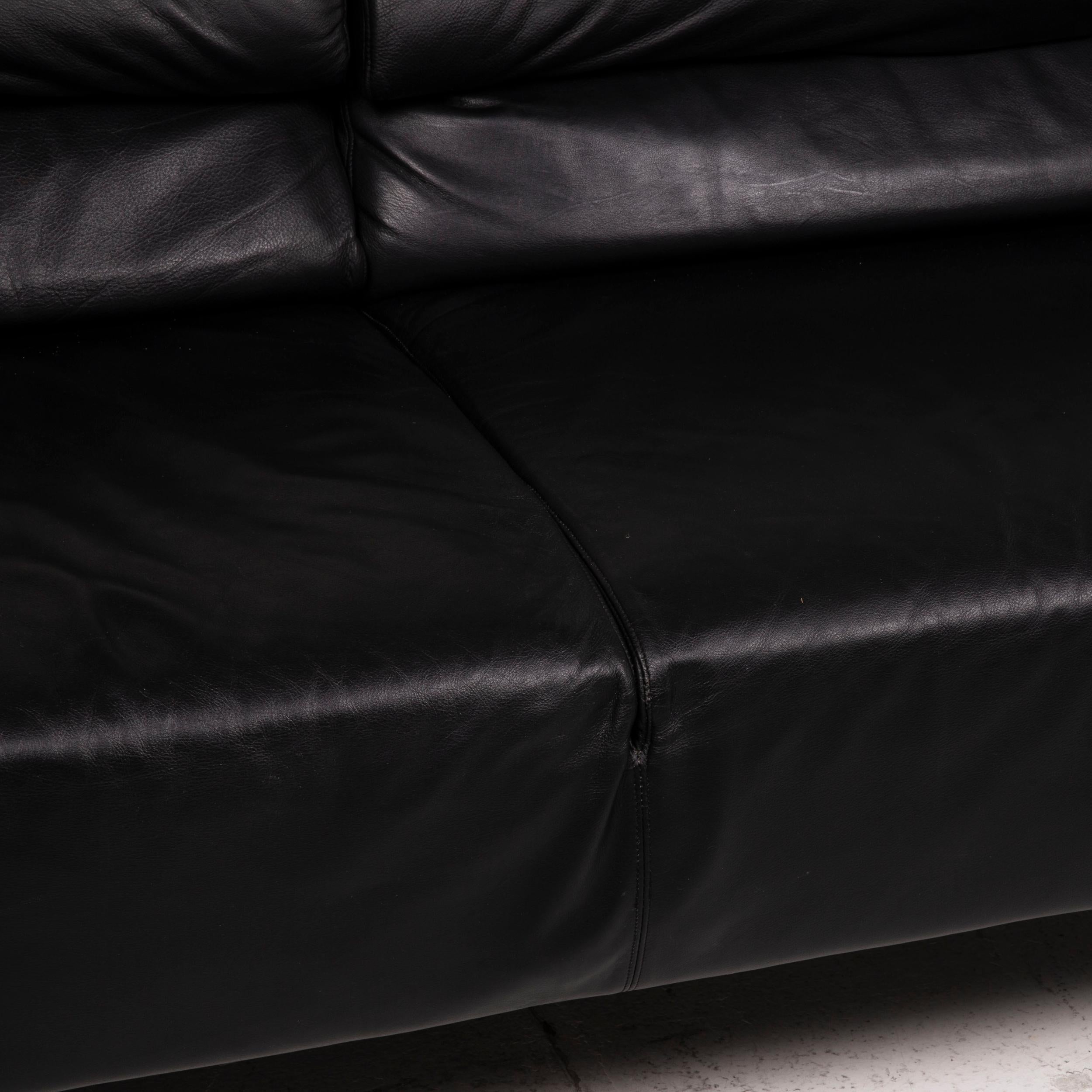 Swiss Strässle Matteo Leather Sofa Black Two-Seater Function Relax Function Couch