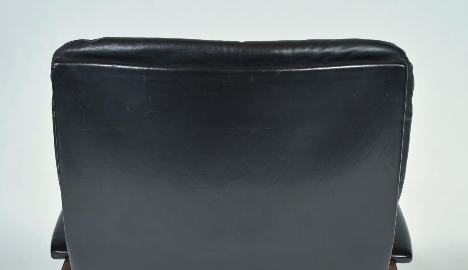 Strässle Midcentury Black Leather King Lounge Swivel Chair André Vandenbeuck 60s en vente 11