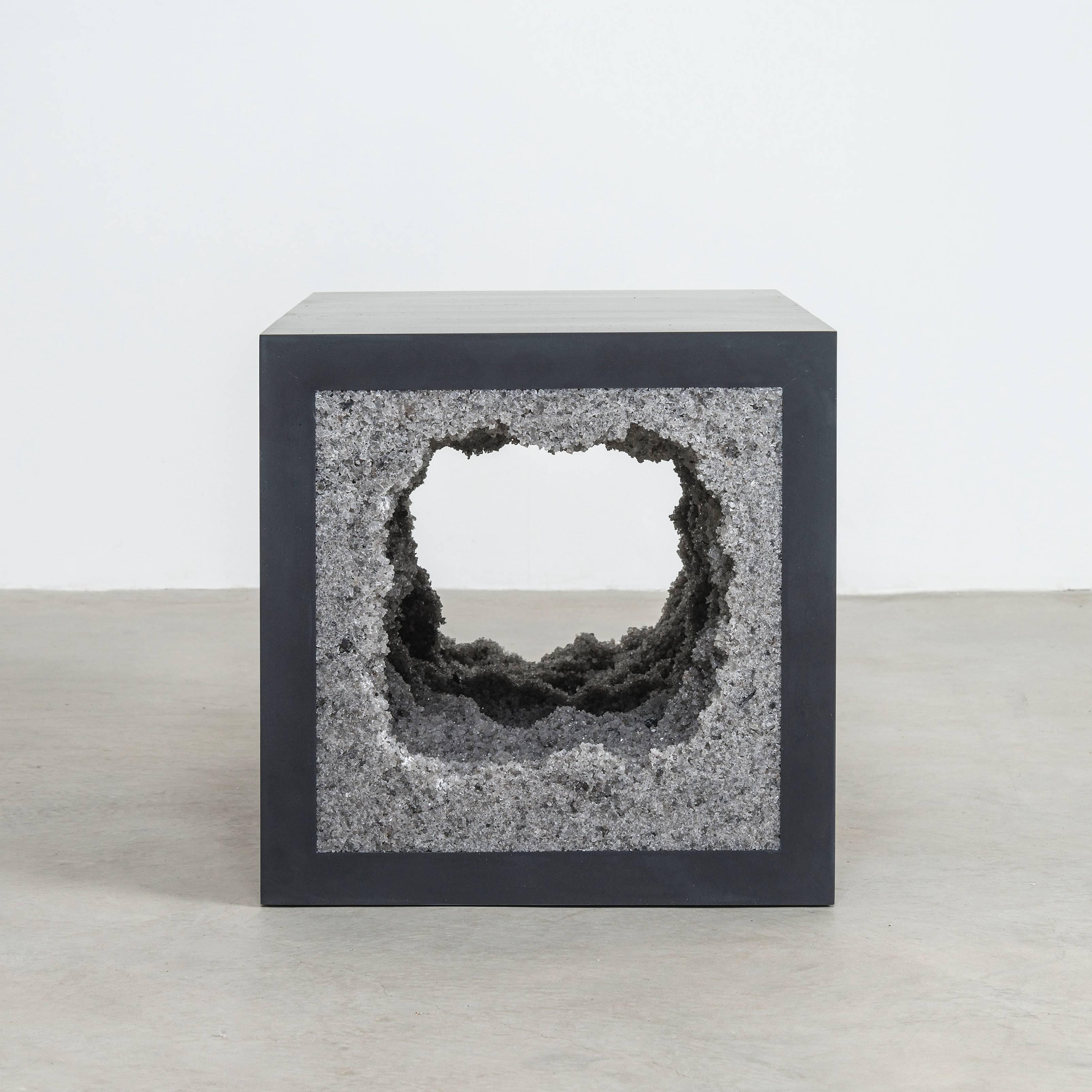 Cast Strata 4 Side Table, Black Cement and Grey Rock Salt by Fernando Mastrangelo For Sale