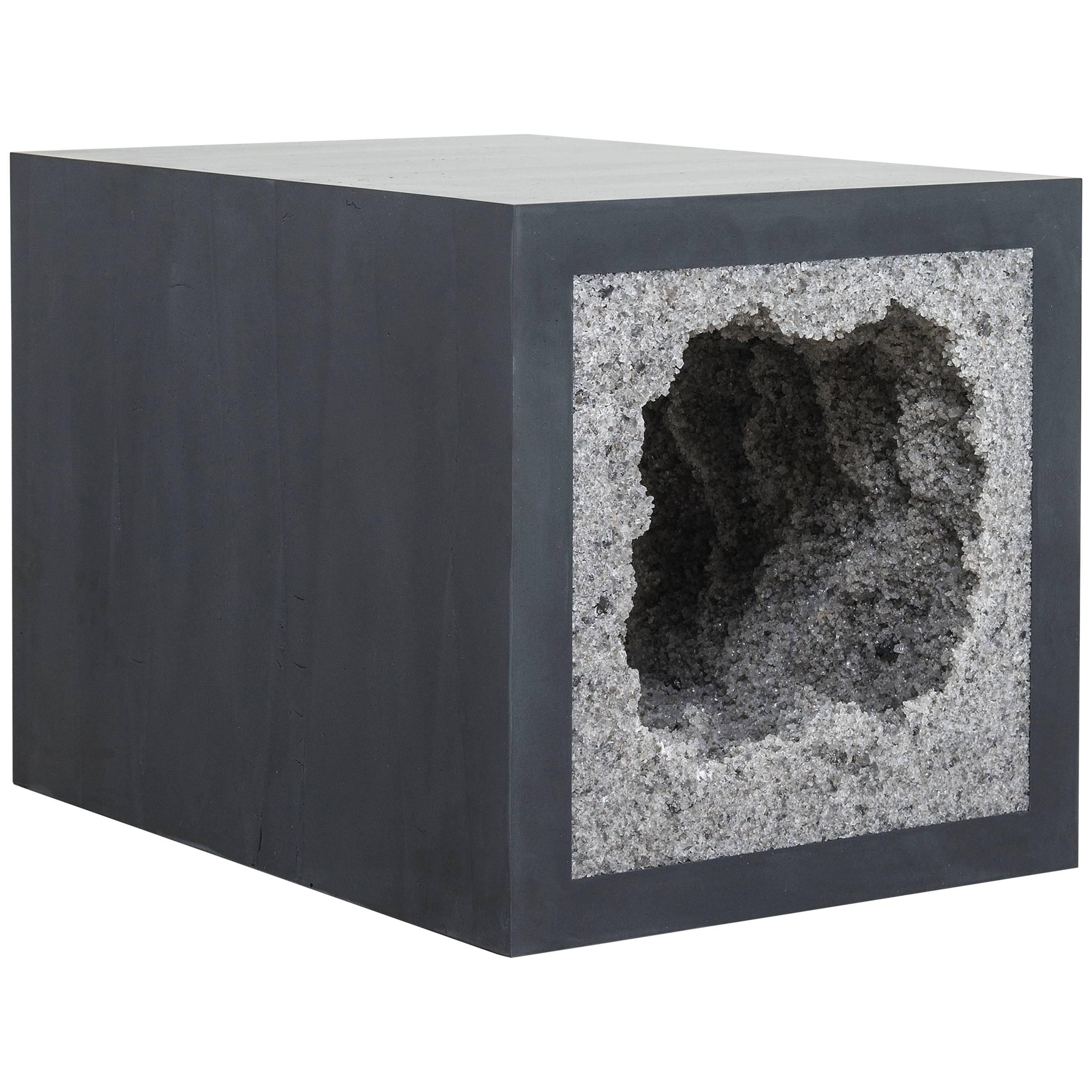 Strata 4 Side Table, Black Cement and Grey Rock Salt by Fernando Mastrangelo
