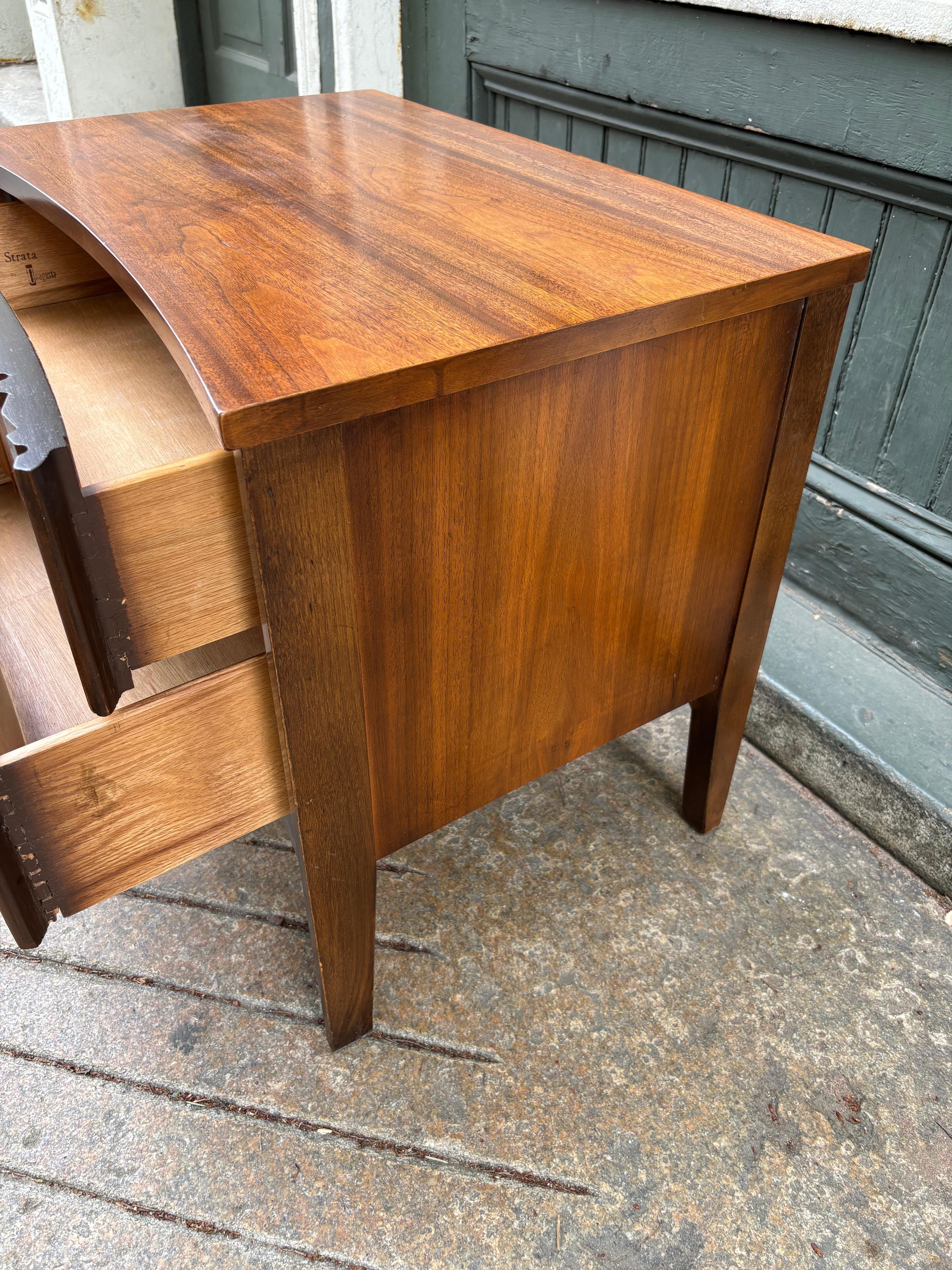 Strata by Unagusta 2 Drawer Walnut Concave Nightstand.  Unusual Design, 17.25 deep on ends and 16